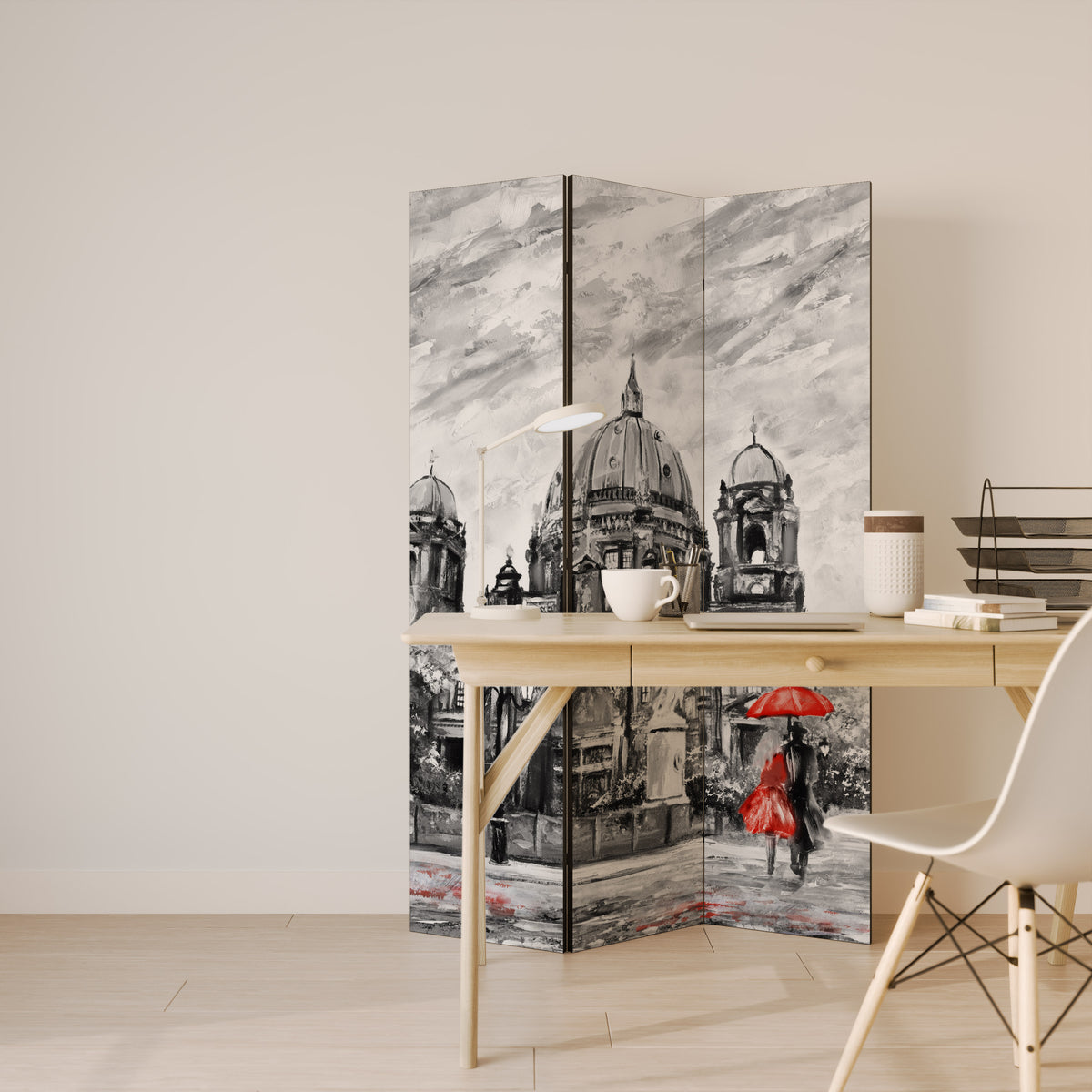 RED LEAVES EMBRACE 3-Panel Room Divider