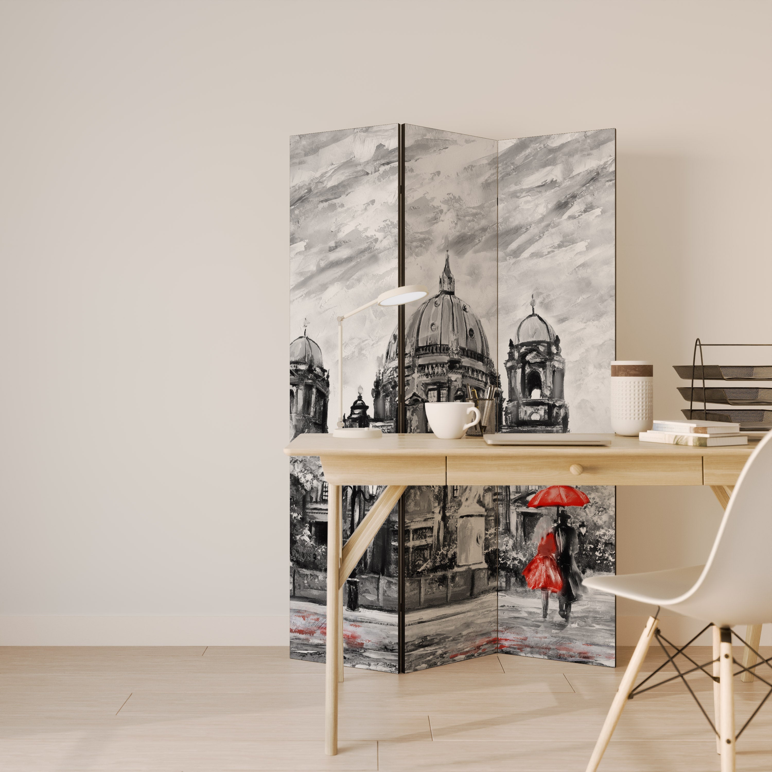 Séparateur de pièce décoratif à 3 panneaux RED LEAVES EMBRACE