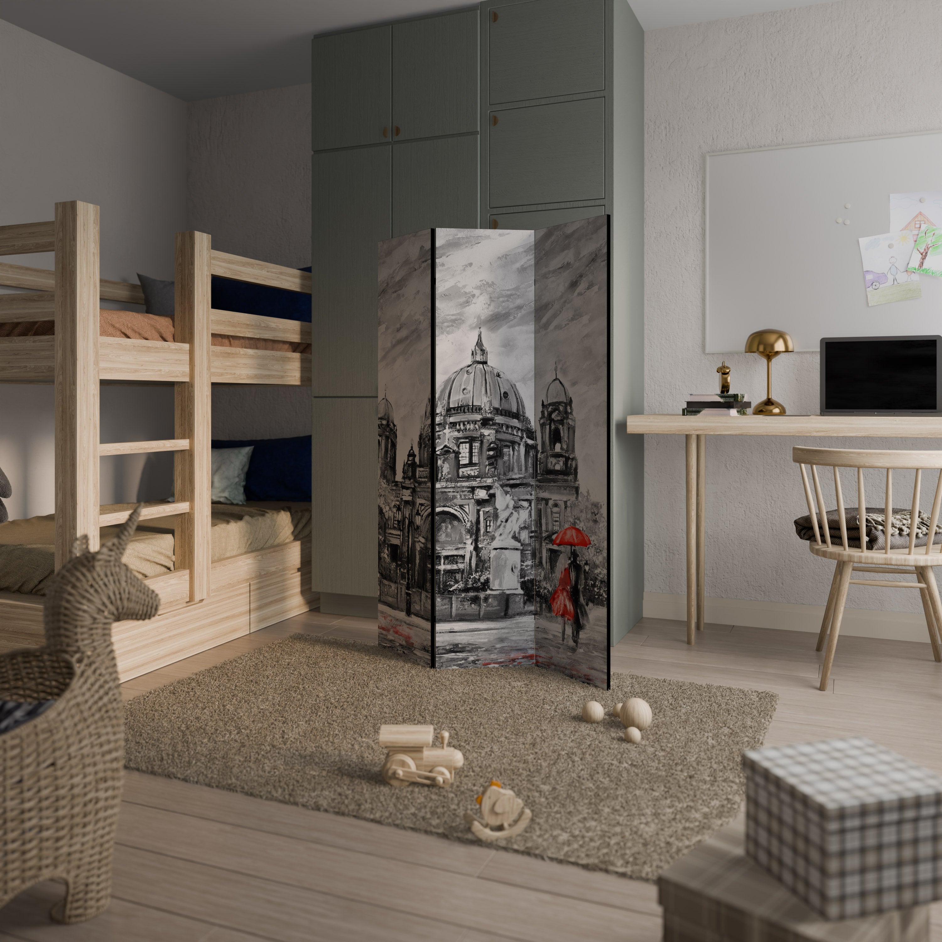 Séparateur de pièce décoratif à 3 panneaux RED LEAVES EMBRACE