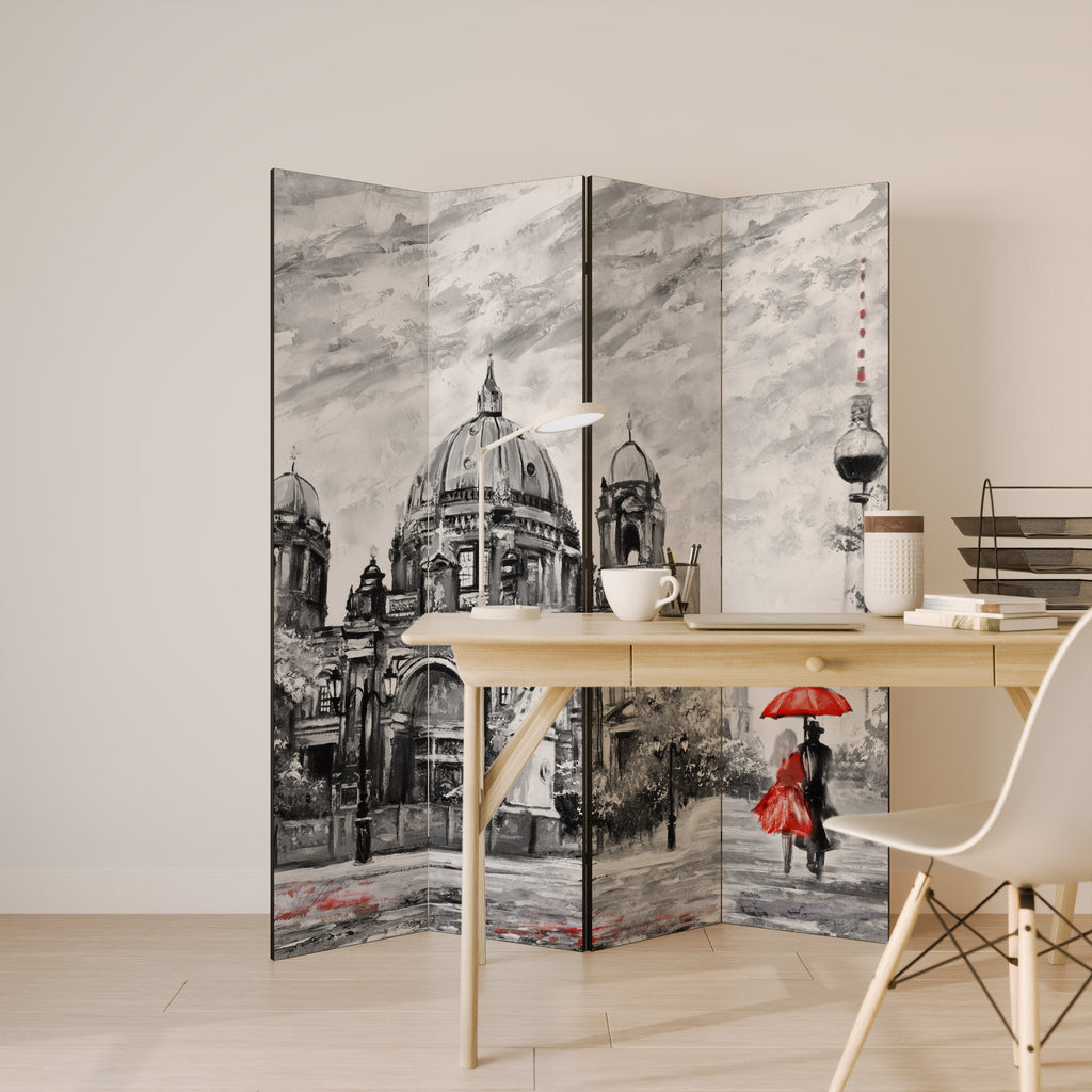 Séparateur de pièce décoratif à 4 panneaux RED LEAVES EMBRACE