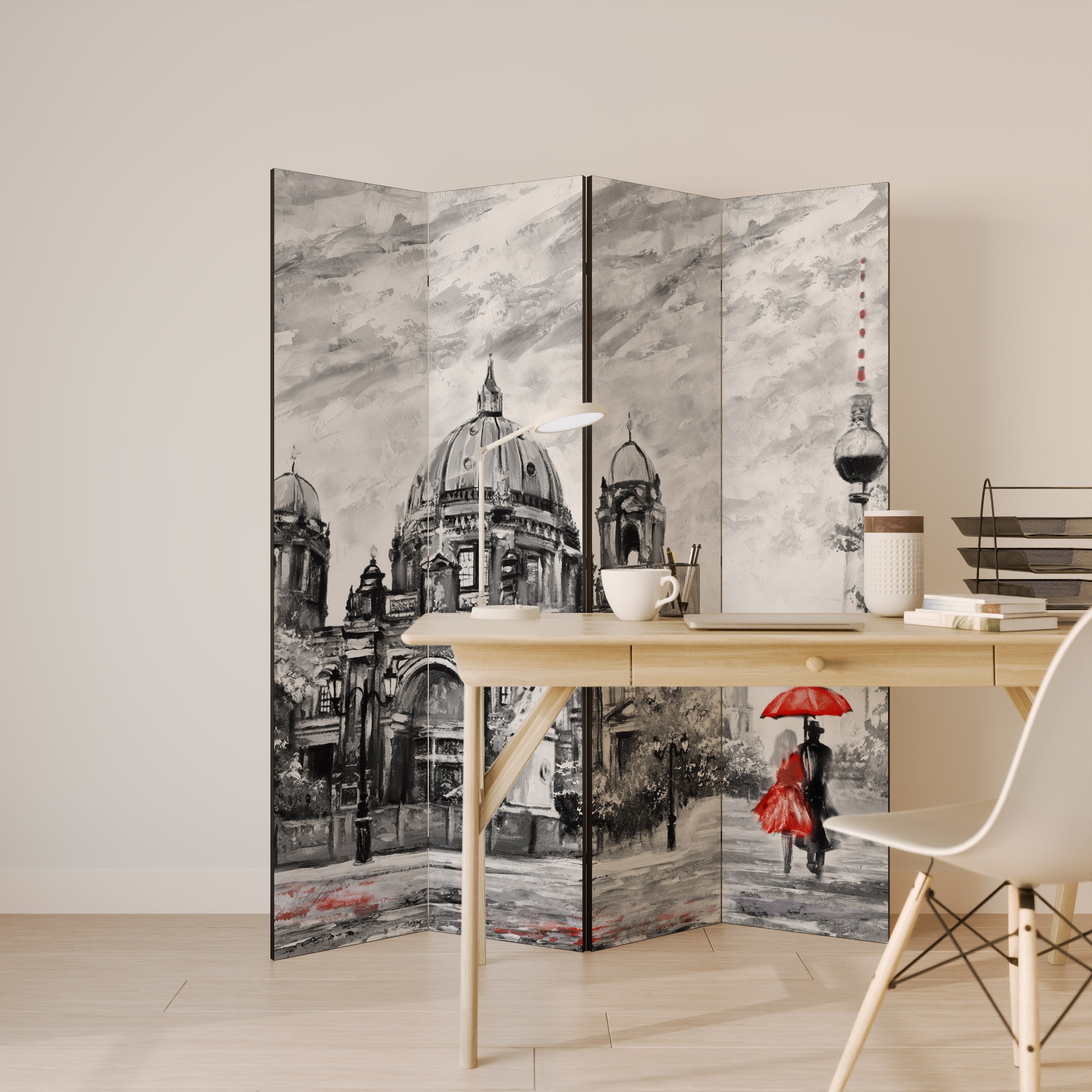 Séparateur de pièce décoratif à 4 panneaux RED LEAVES EMBRACE