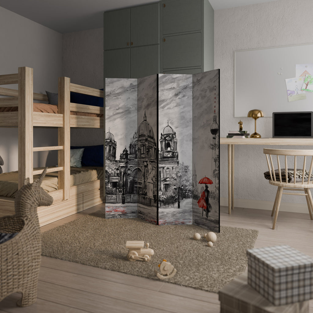 Séparateur de pièce décoratif à 4 panneaux RED LEAVES EMBRACE