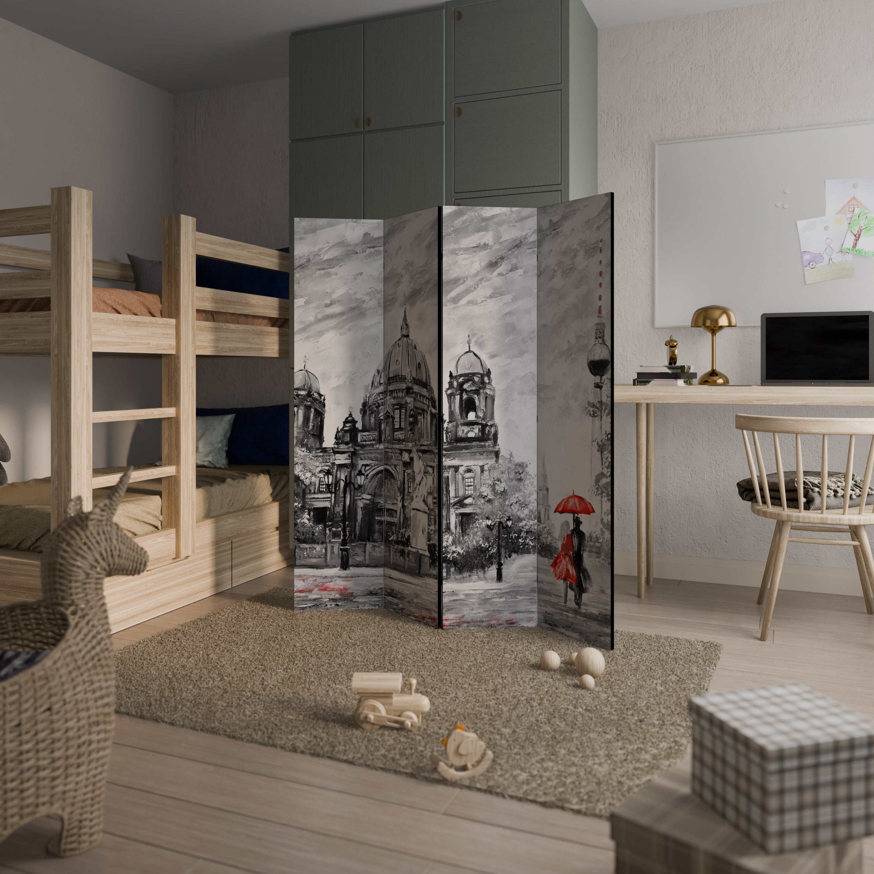 Séparateur de pièce décoratif à 4 panneaux RED LEAVES EMBRACE