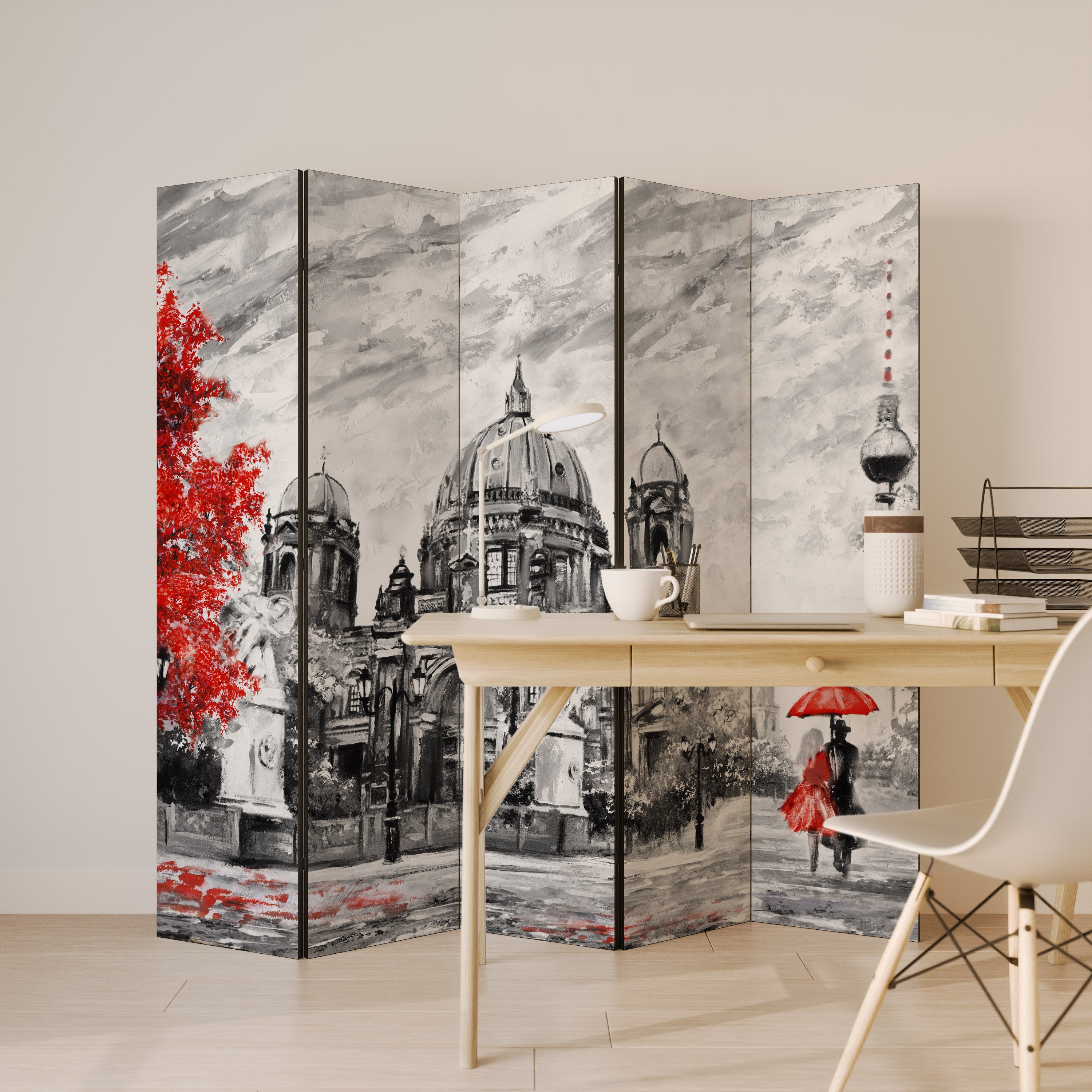 RED LEAVES EMBRACE 5-Panel Room Divider