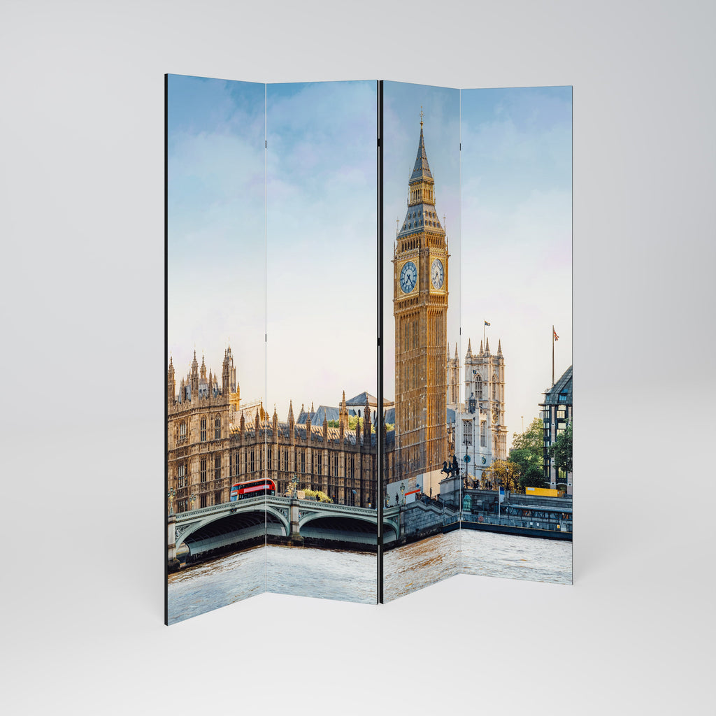 ÉLÉGANCE LONDONIENNE INTEMPORELLE - Paravent décoratif à 4 panneaux