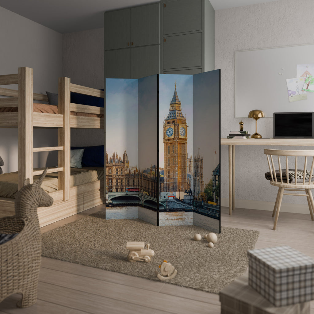 ÉLÉGANCE LONDONIENNE INTEMPORELLE - Paravent décoratif à 4 panneaux