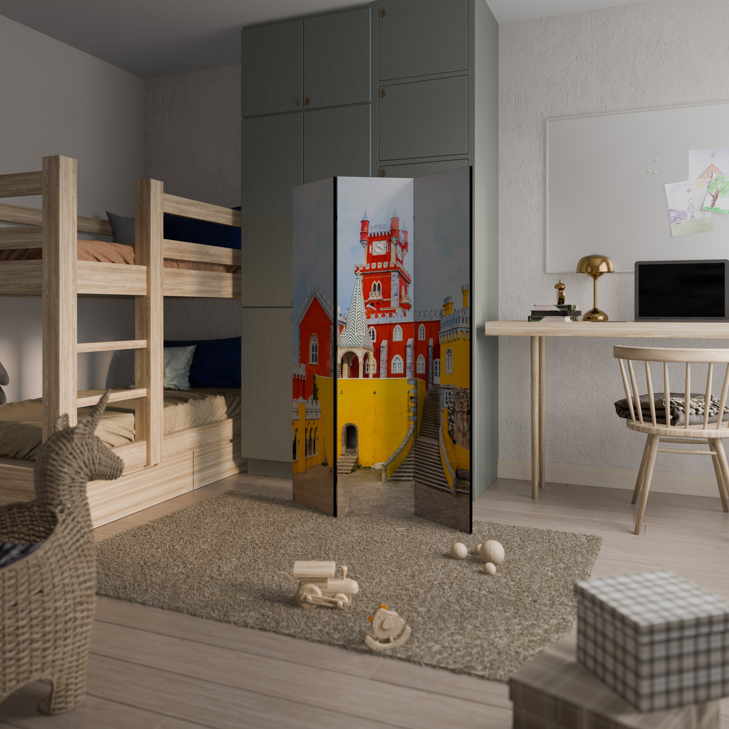 COULOIRS DE CHÂTEAU COLORÉS Séparateur de pièce décoratif à 3 panneaux