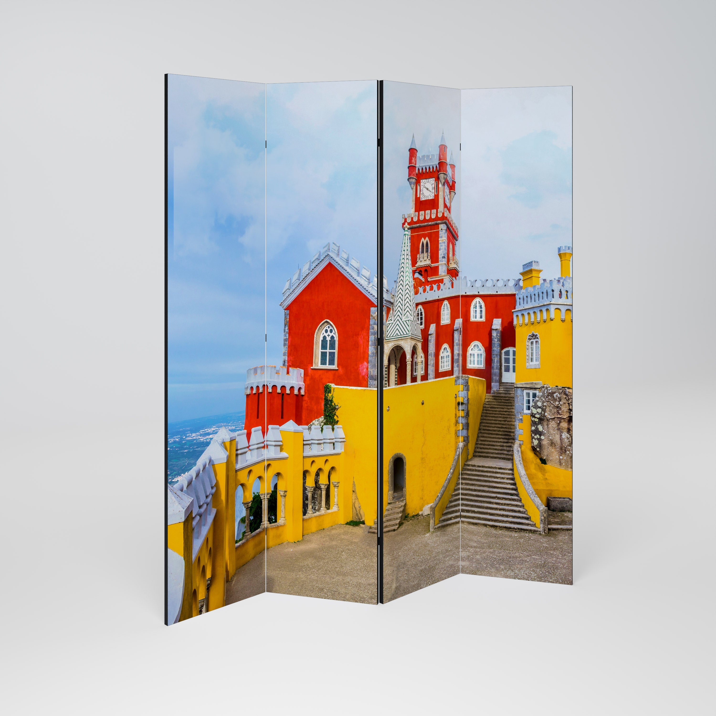 COULOIRS DE CHÂTEAU COLORÉS Séparateur de pièce décoratif à 4 panneaux