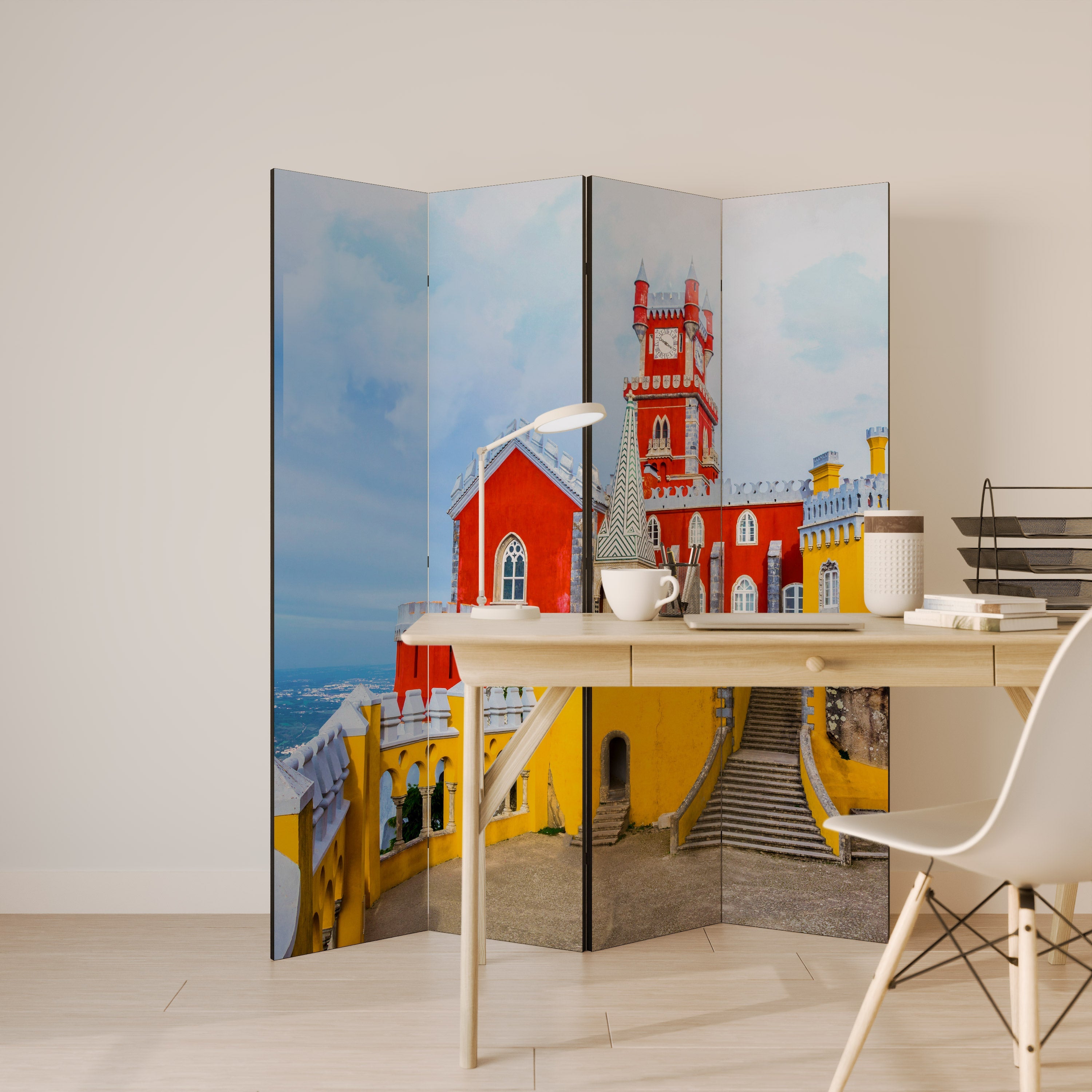 COULOIRS DE CHÂTEAU COLORÉS Séparateur de pièce décoratif à 4 panneaux