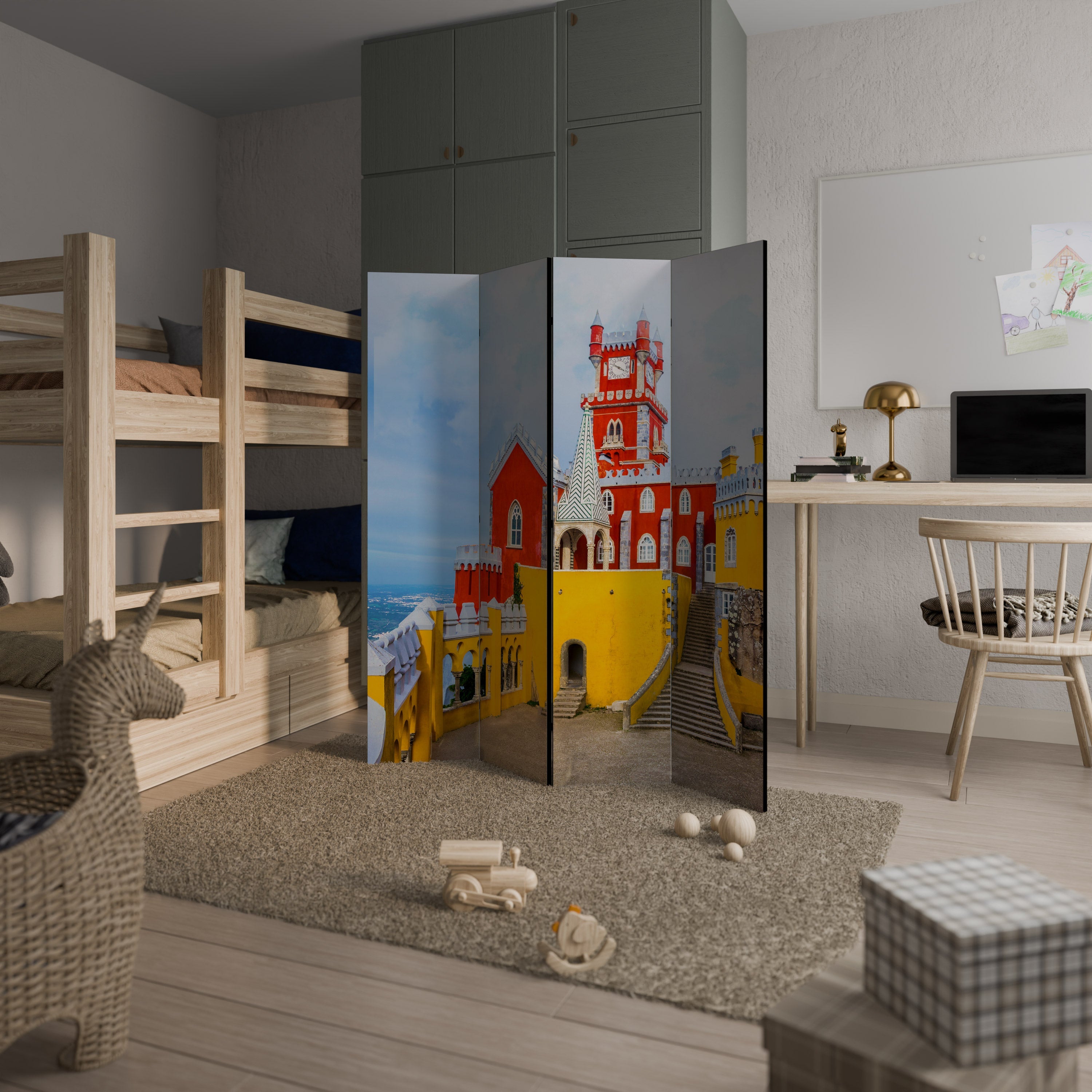 COULOIRS DE CHÂTEAU COLORÉS Séparateur de pièce décoratif à 4 panneaux