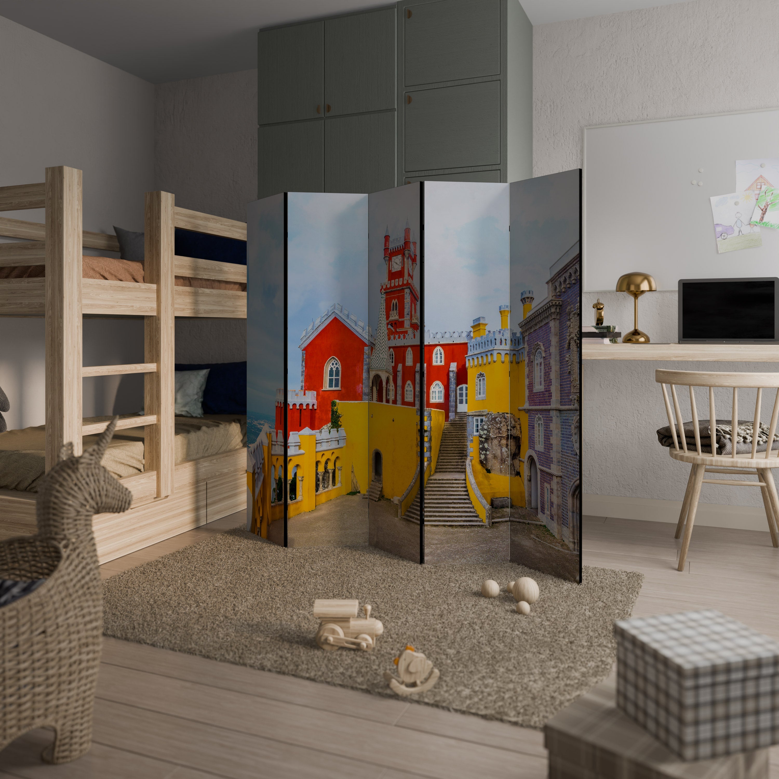 COULOIRS DE CHÂTEAU COLORÉS Séparateur de pièce décoratif à 5 panneaux