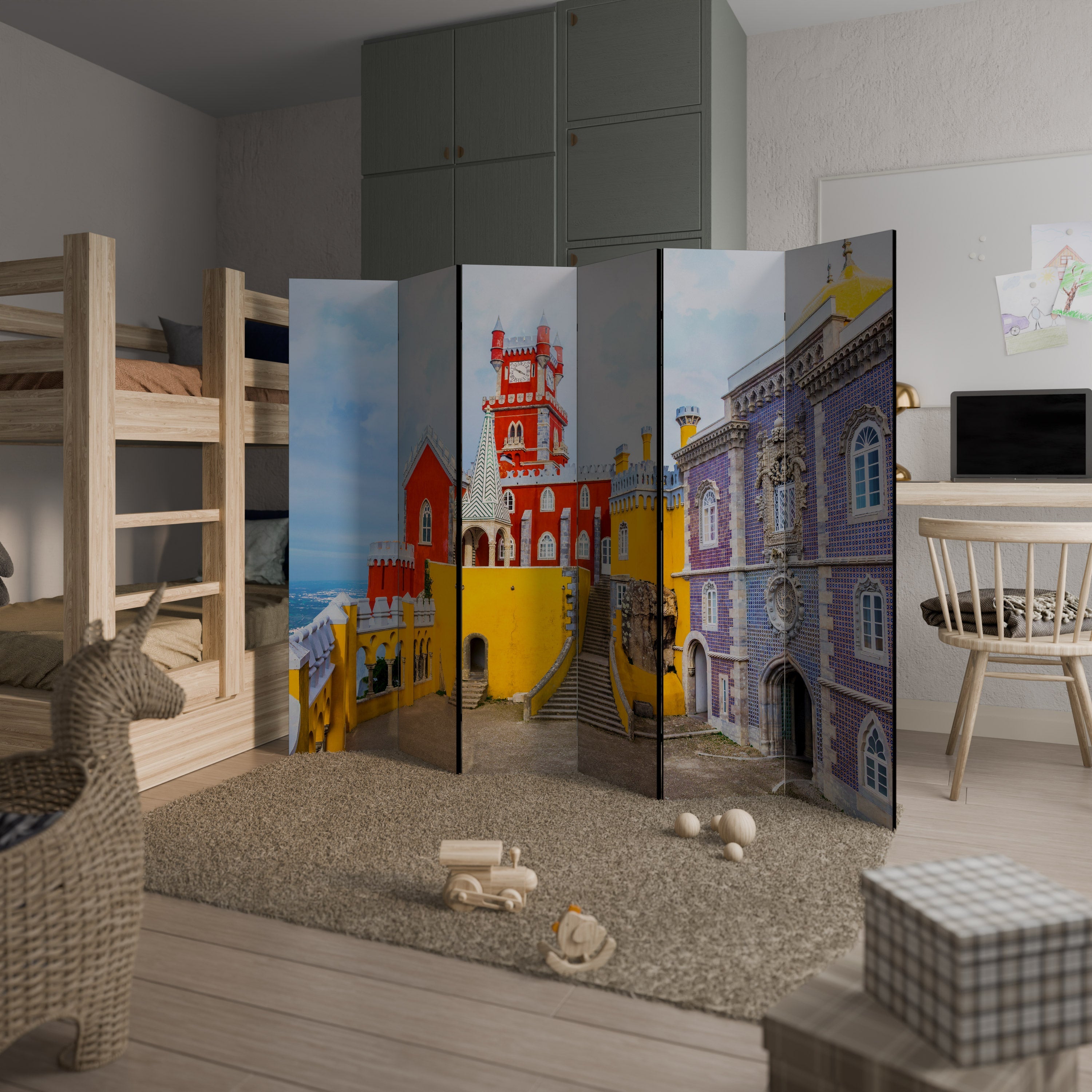 COULOIRS DE CHÂTEAU COLORÉS Séparateur de pièce décoratif à 6 panneaux