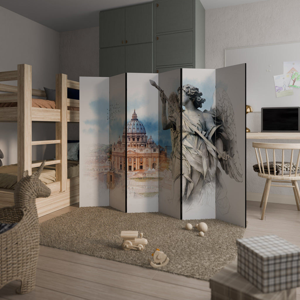 Paravent décoratif à 6 panneaux, relique de paysage urbain mystique