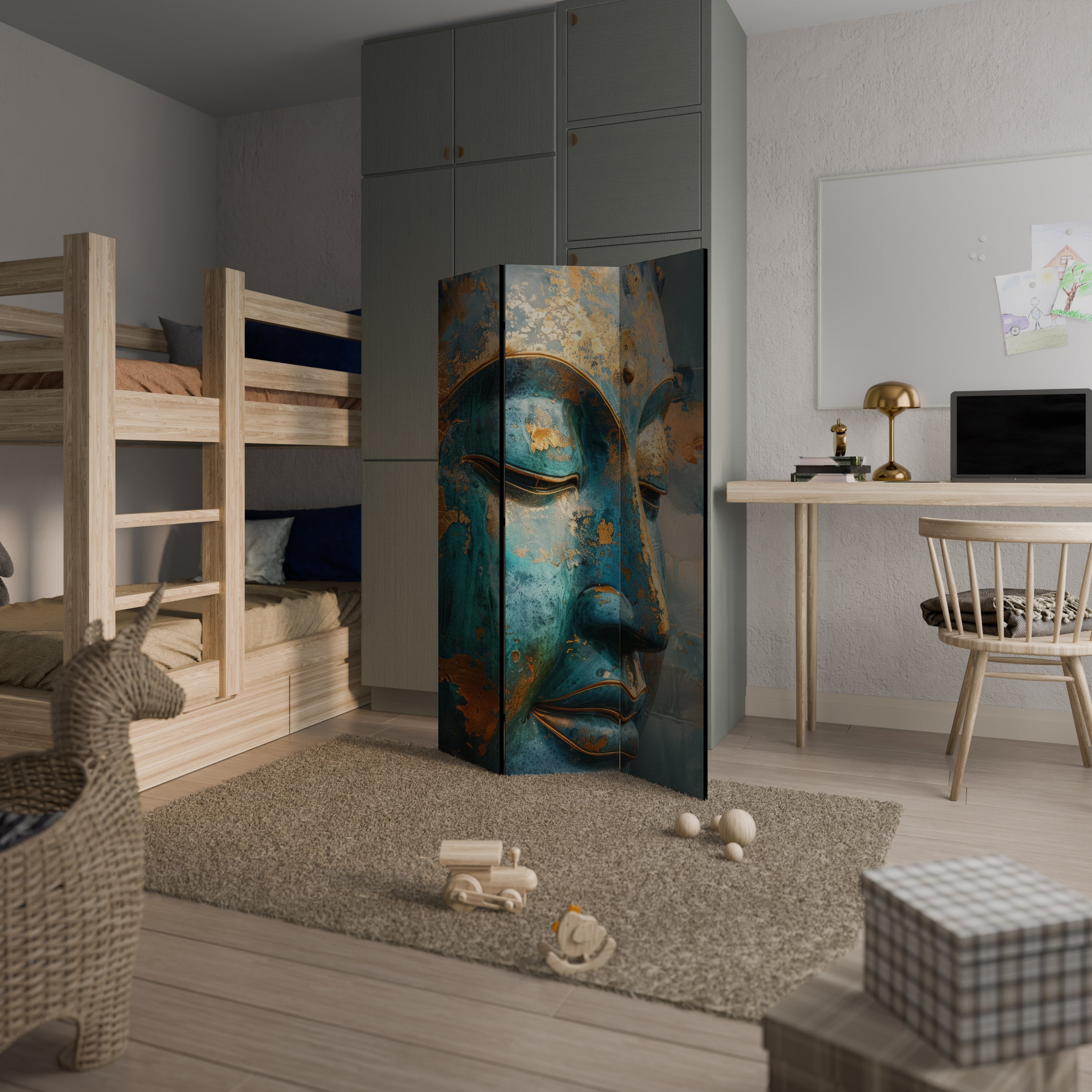 Séparateur de pièce décoratif à 3 panneaux ÉNIGMATIQUE