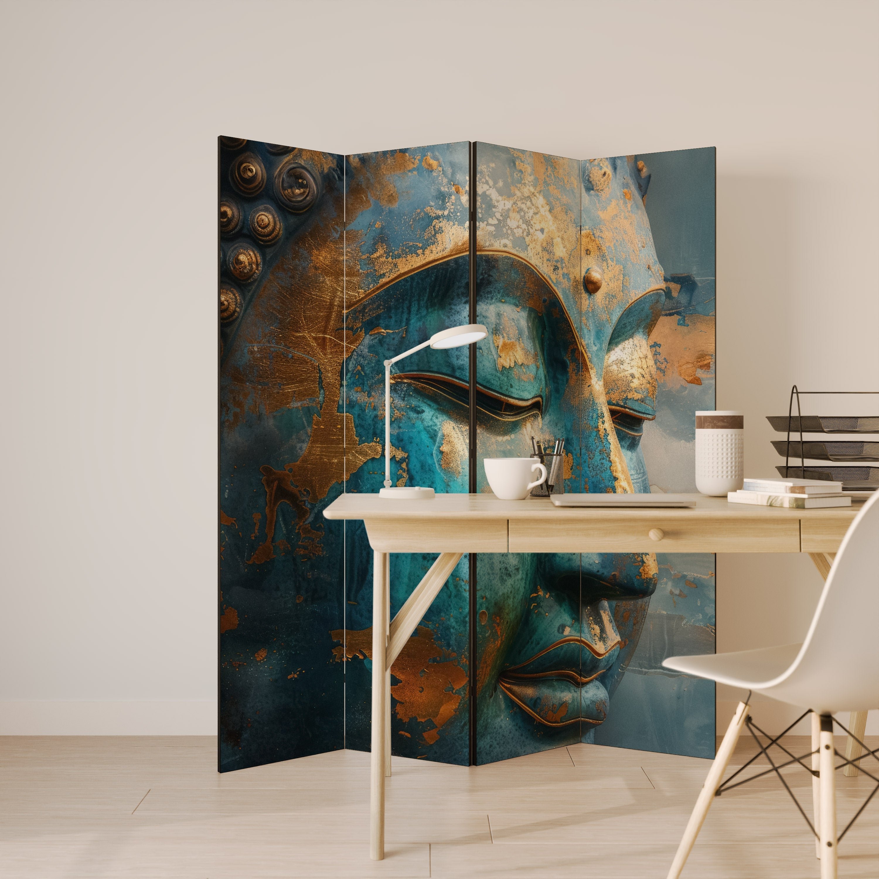 Séparateur de pièce décoratif à 4 panneaux ÉNIGMATIQUE