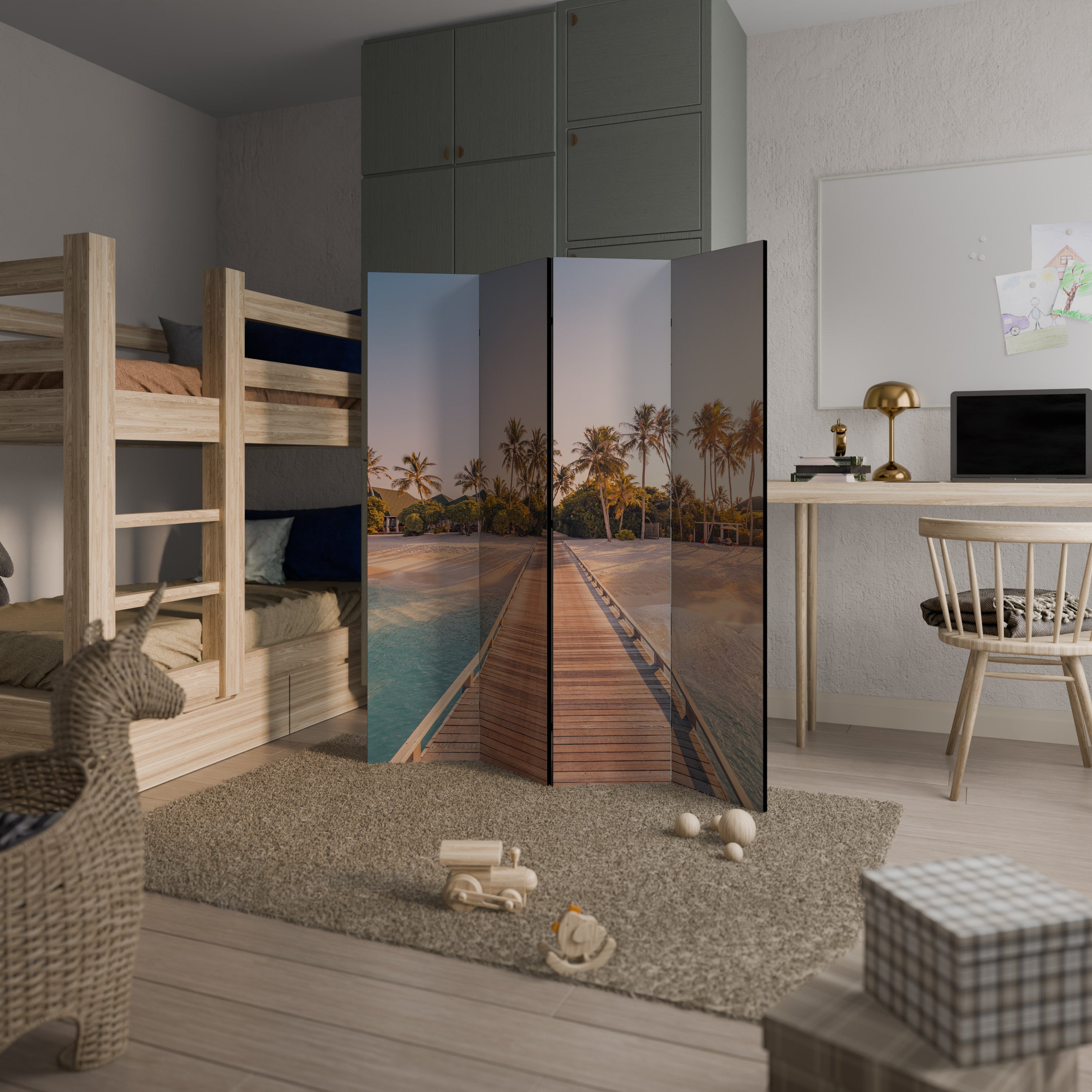 Paravent décoratif à 4 panneaux SUNSET SANDSCAPE JOURNEY