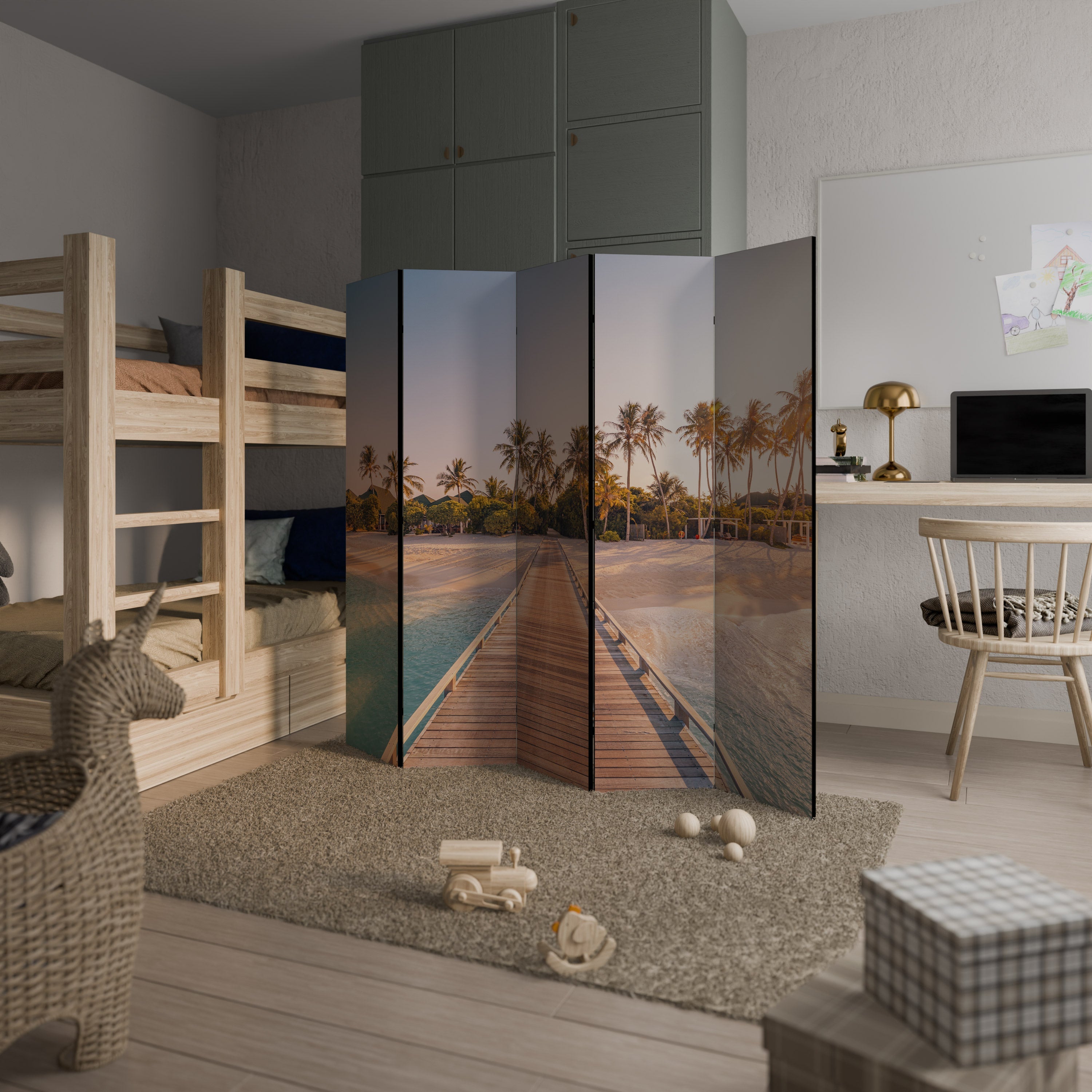 Paravent décoratif à 5 panneaux SUNSET SANDSCAPE JOURNEY