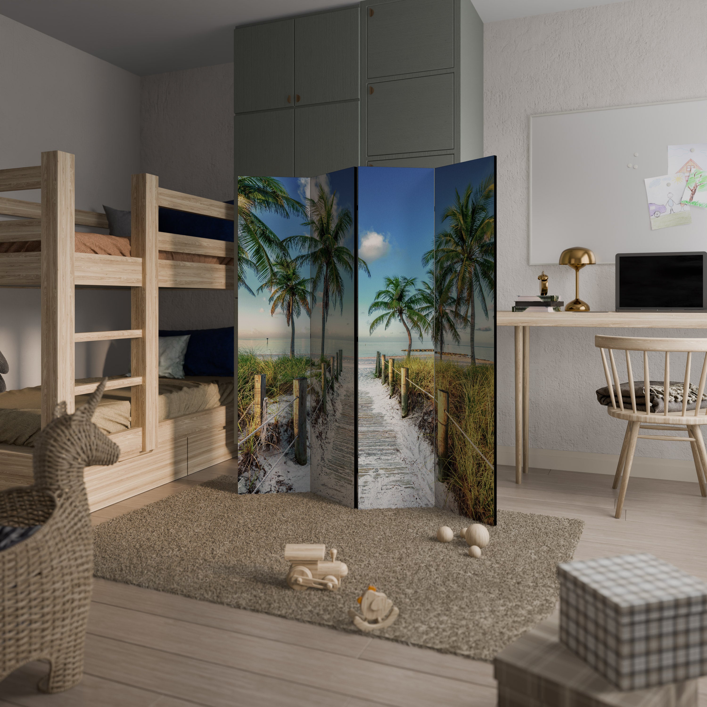 BREEZY COASTAL RETREAT 4-Panel Room Divider