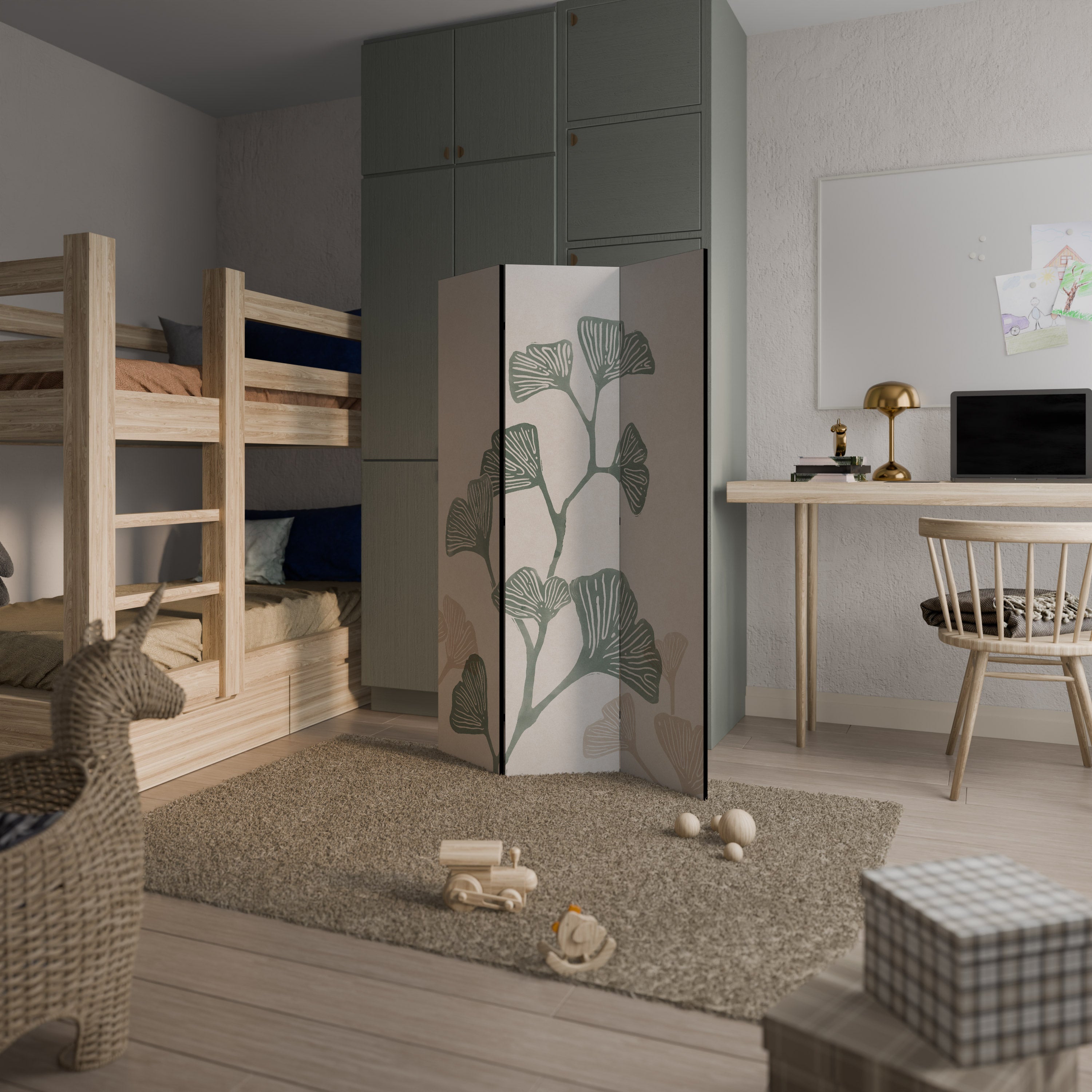 L'ESPRIT DU GINKGO : Séparateur de pièce décoratif à 3 panneaux