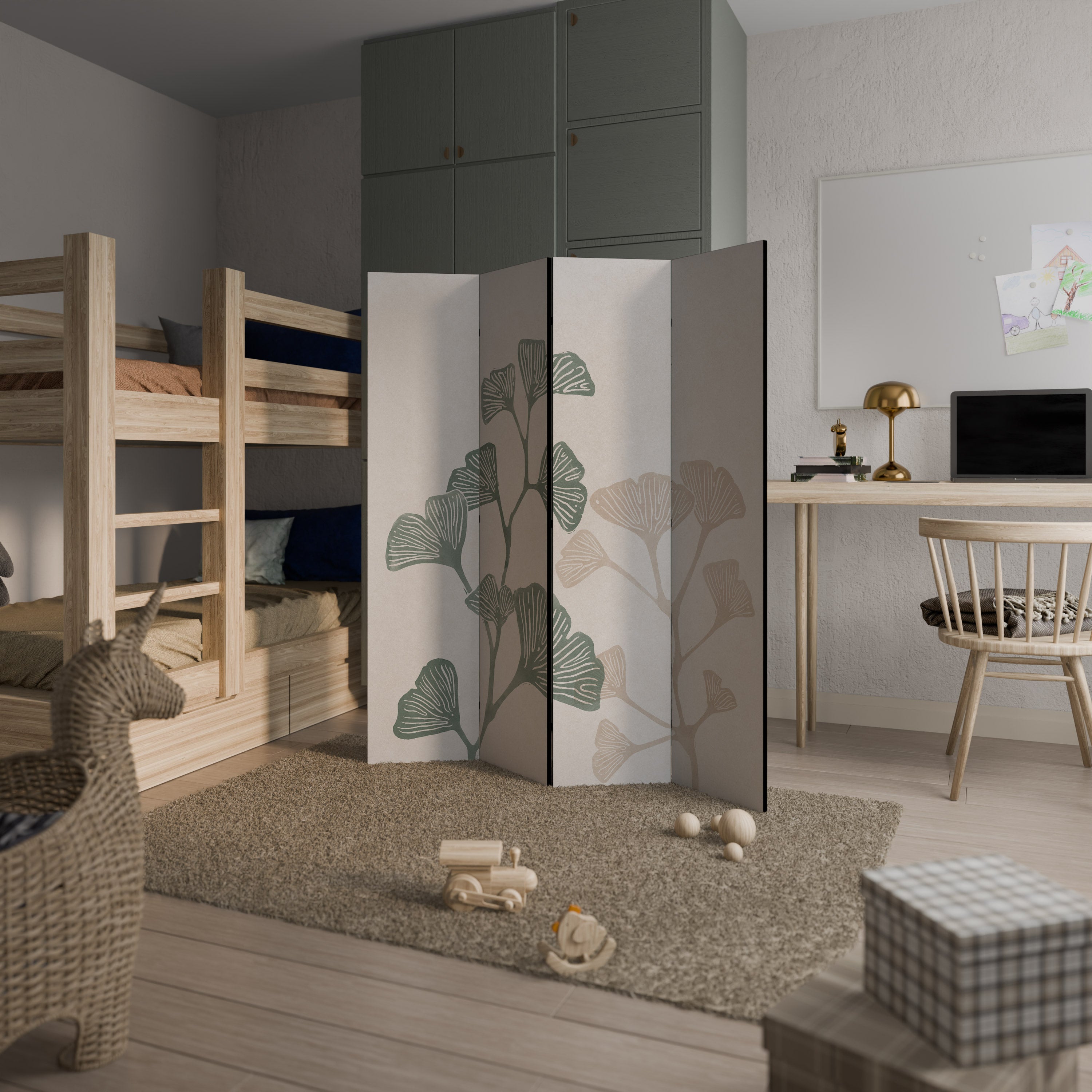 L'ESPRIT DU GINKGO : Paravent décoratif à 4 panneaux