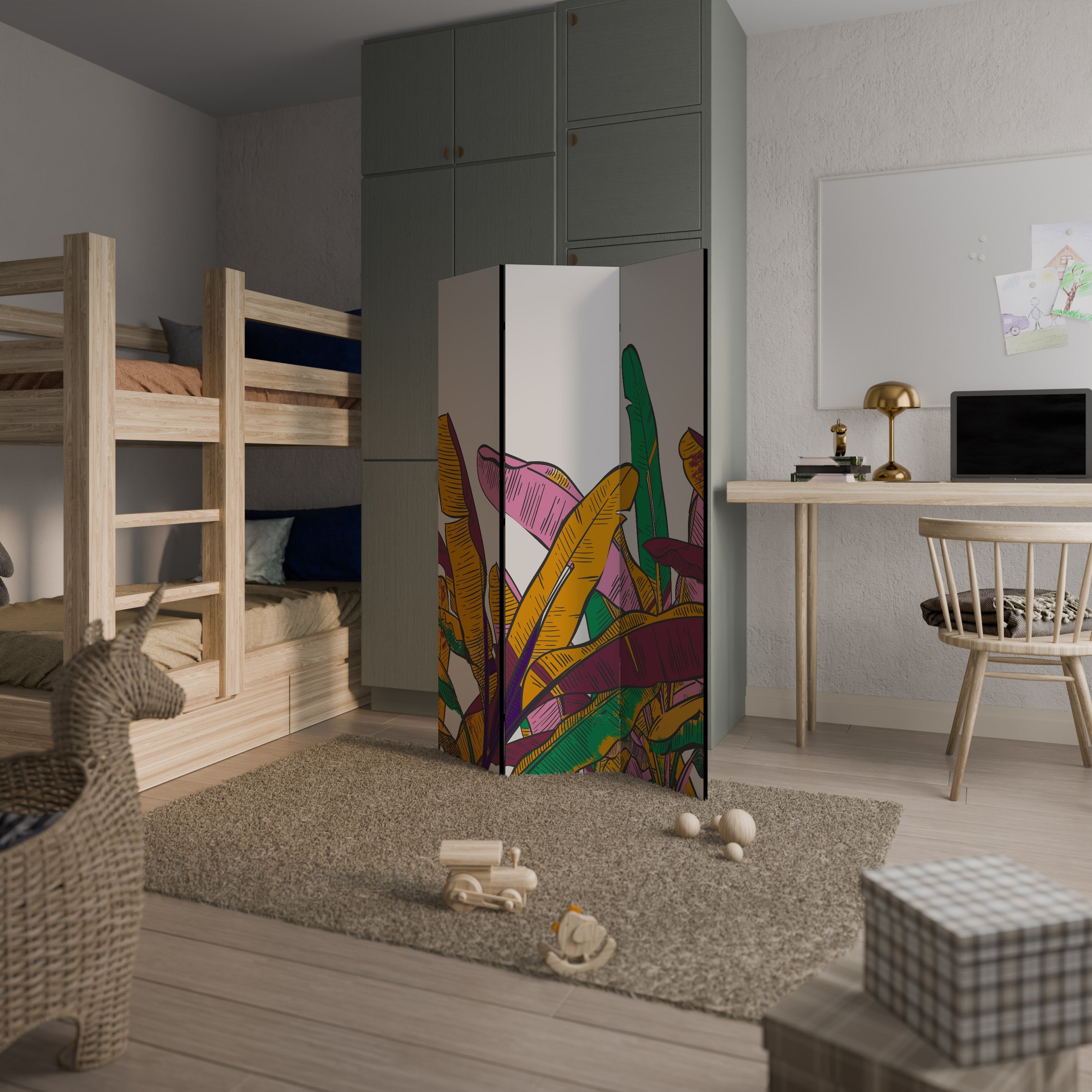 Paravent décoratif à 3 panneaux TROPICAL GLOW