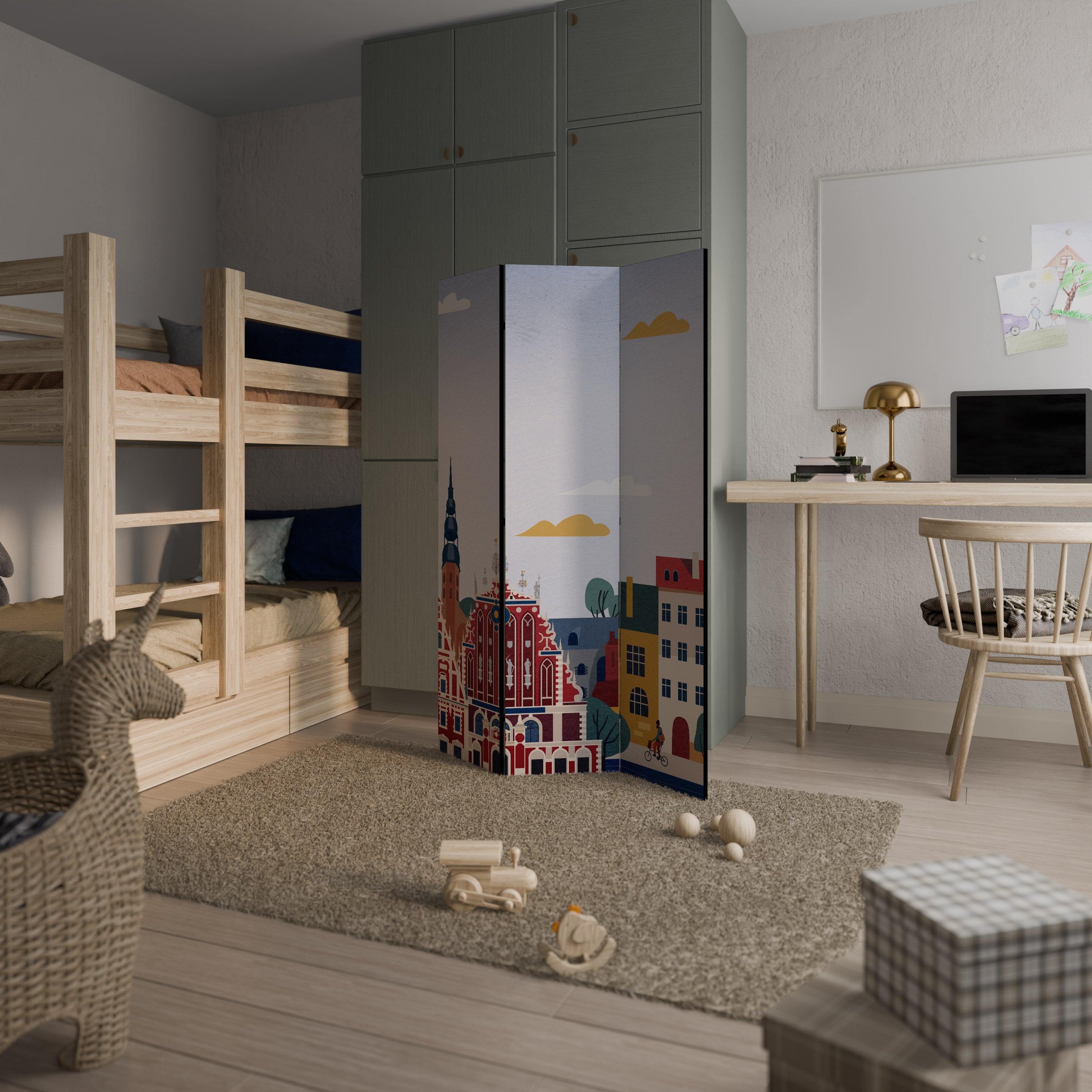 Séparateur de pièce décoratif à 3 panneaux MEMORY OF RIGA