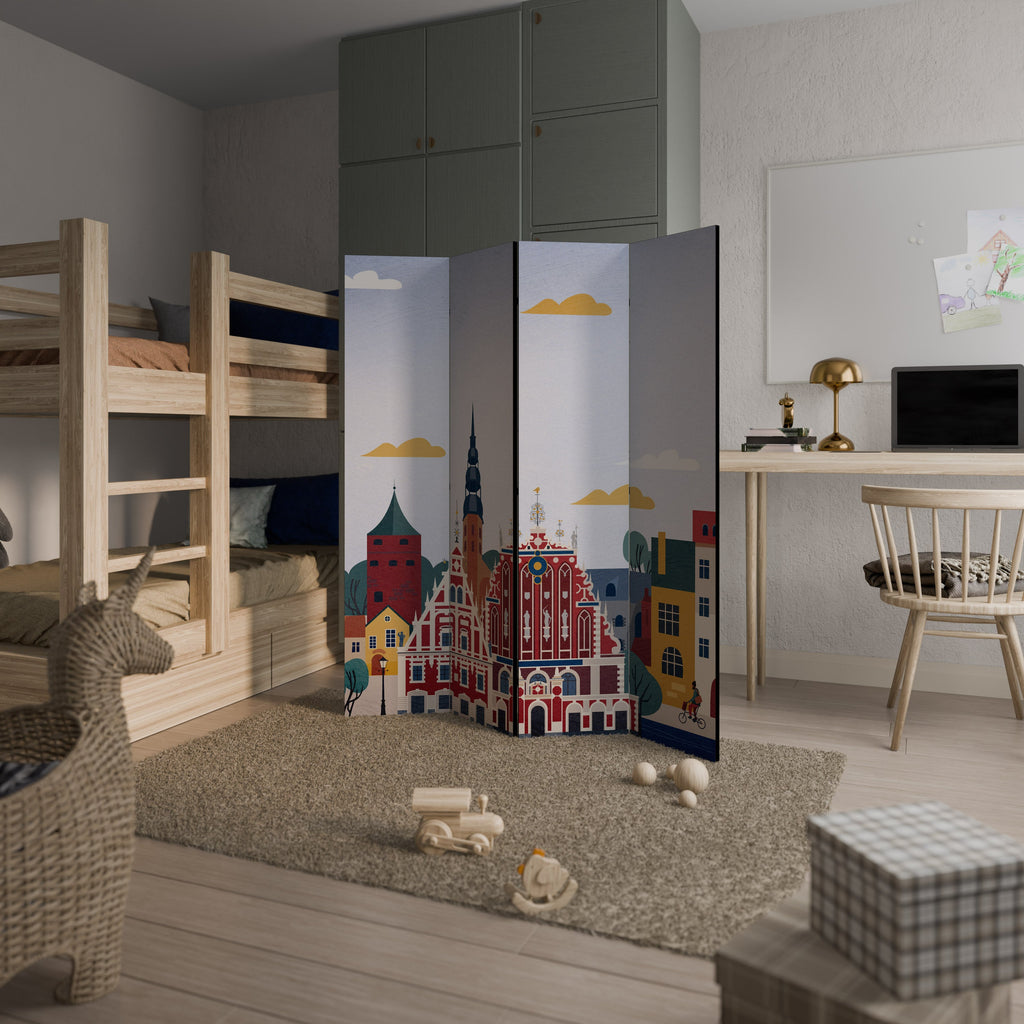 Séparateur de pièce décoratif à 4 panneaux MEMORY OF RIGA