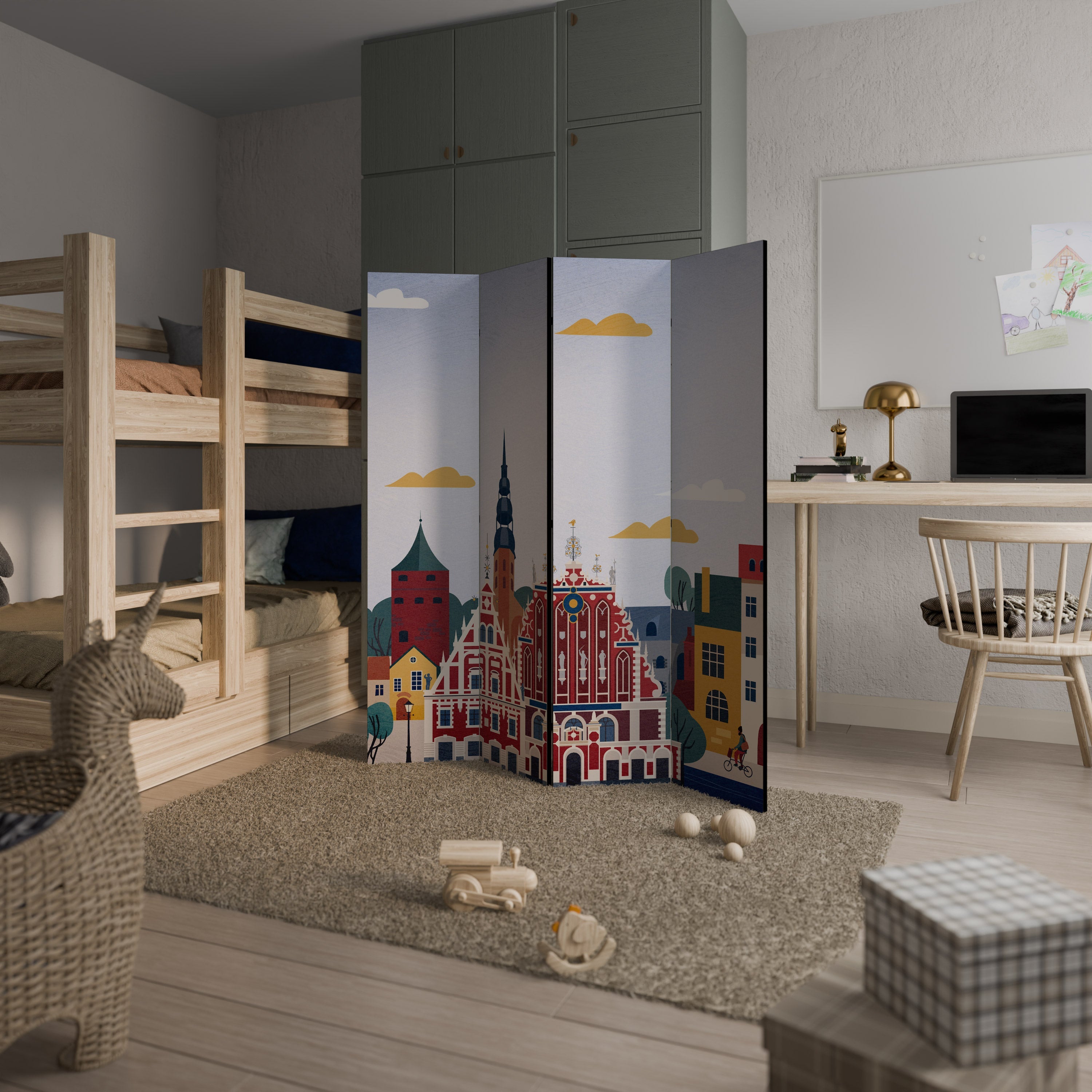 Séparateur de pièce décoratif à 4 panneaux MEMORY OF RIGA