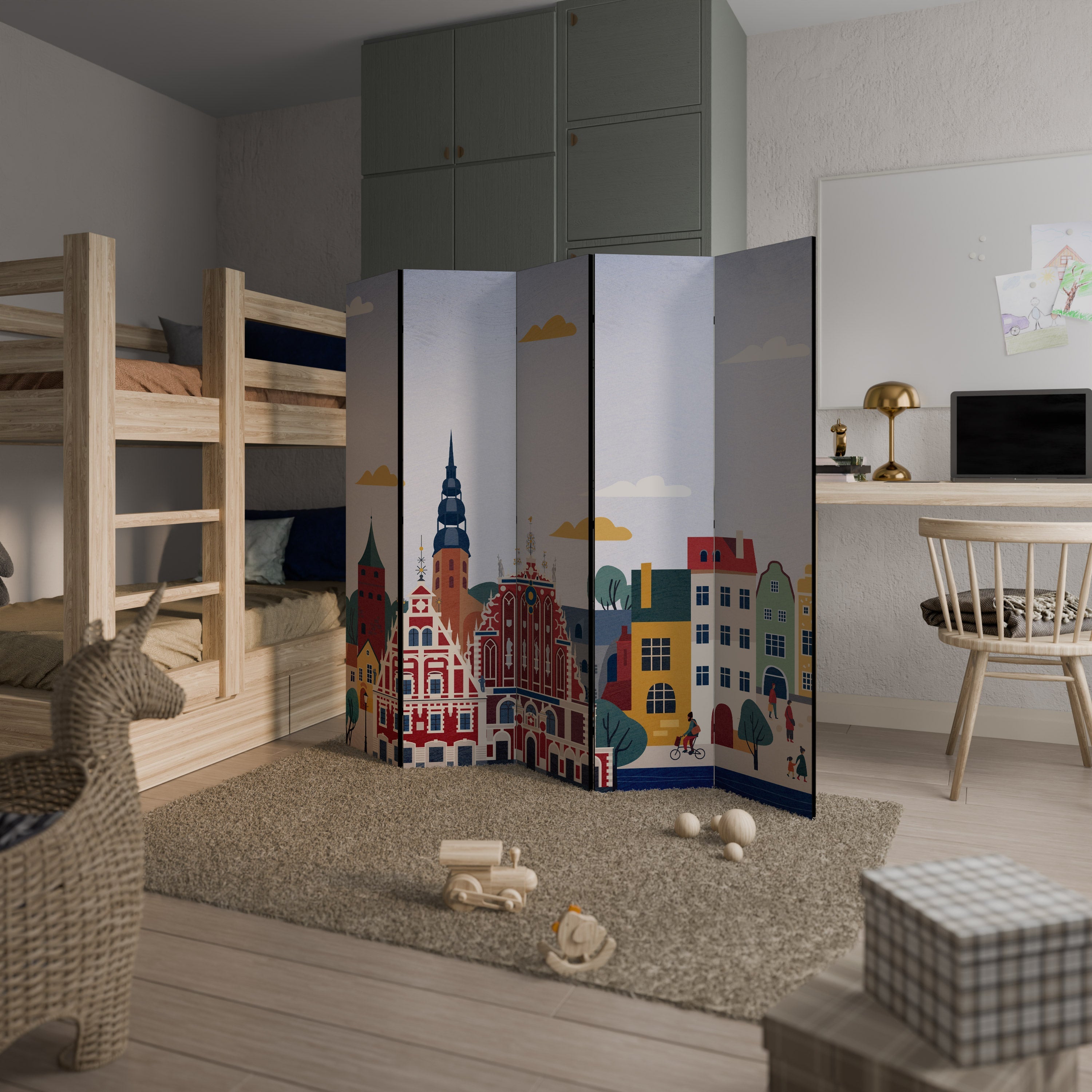 Séparateur de pièce décoratif à 5 panneaux MEMORY OF RIGA