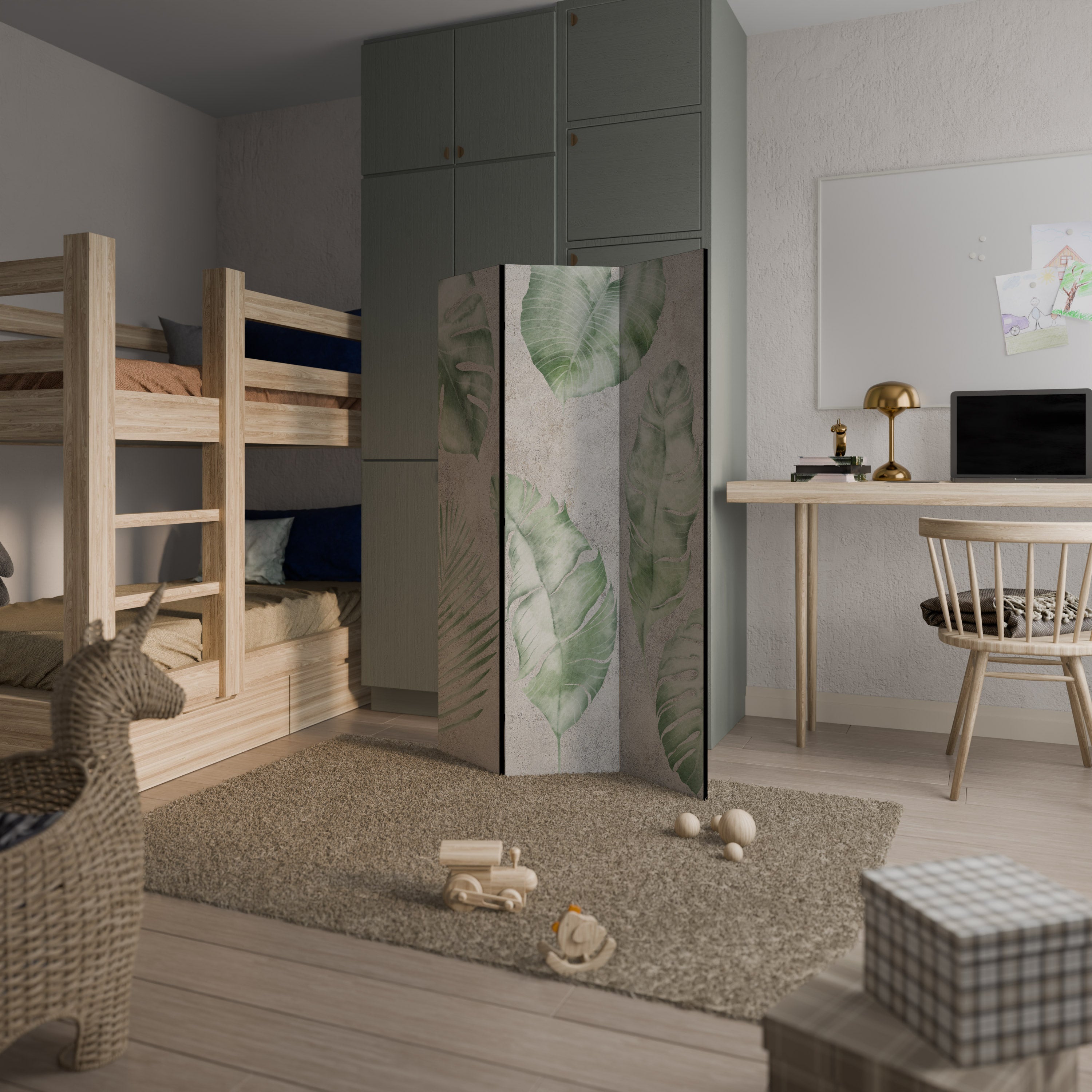 Cloison décorative à 3 panneaux « LUSH LEAF WHISPERS »