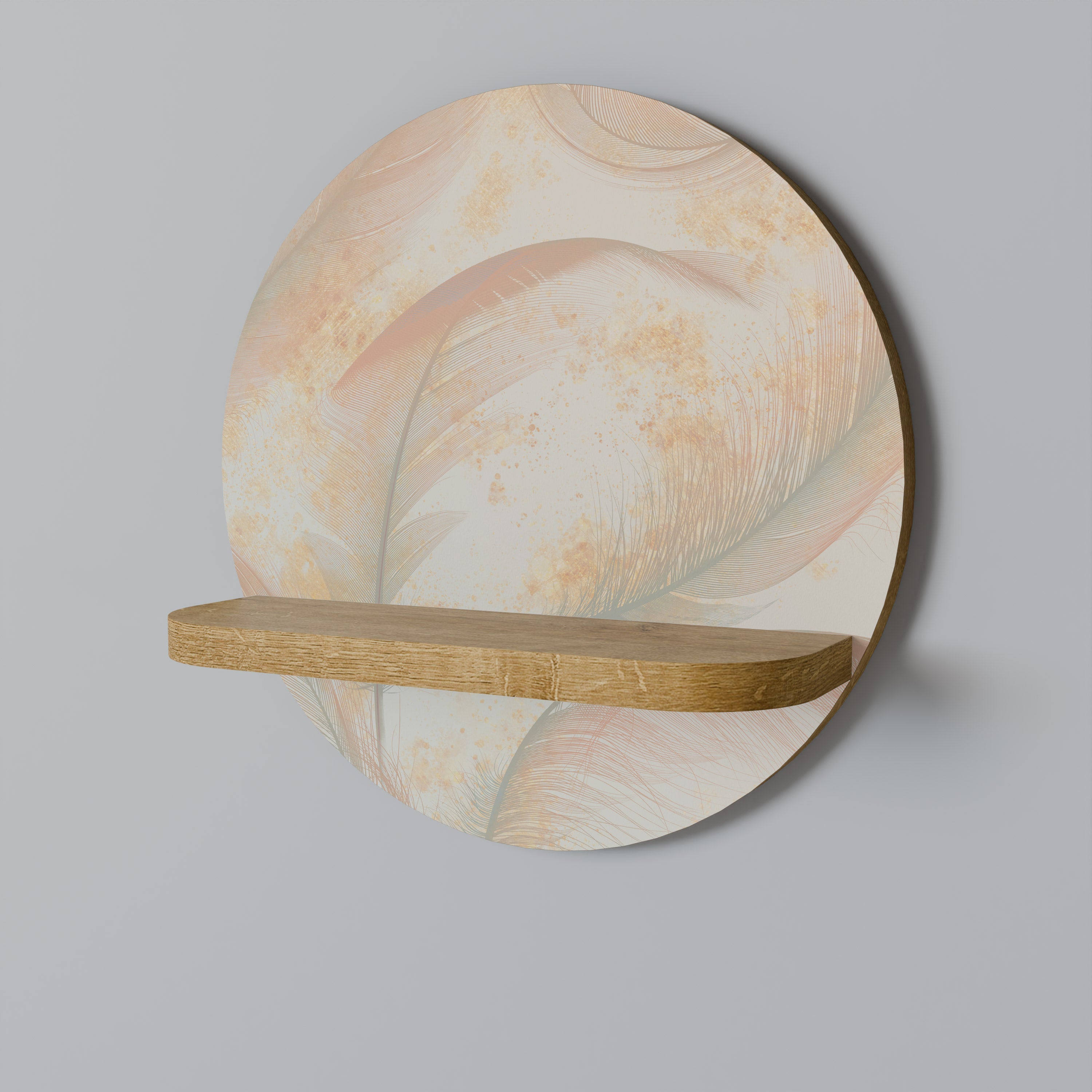 Étagère d'art ronde AURA OF LIGHT effet chêne