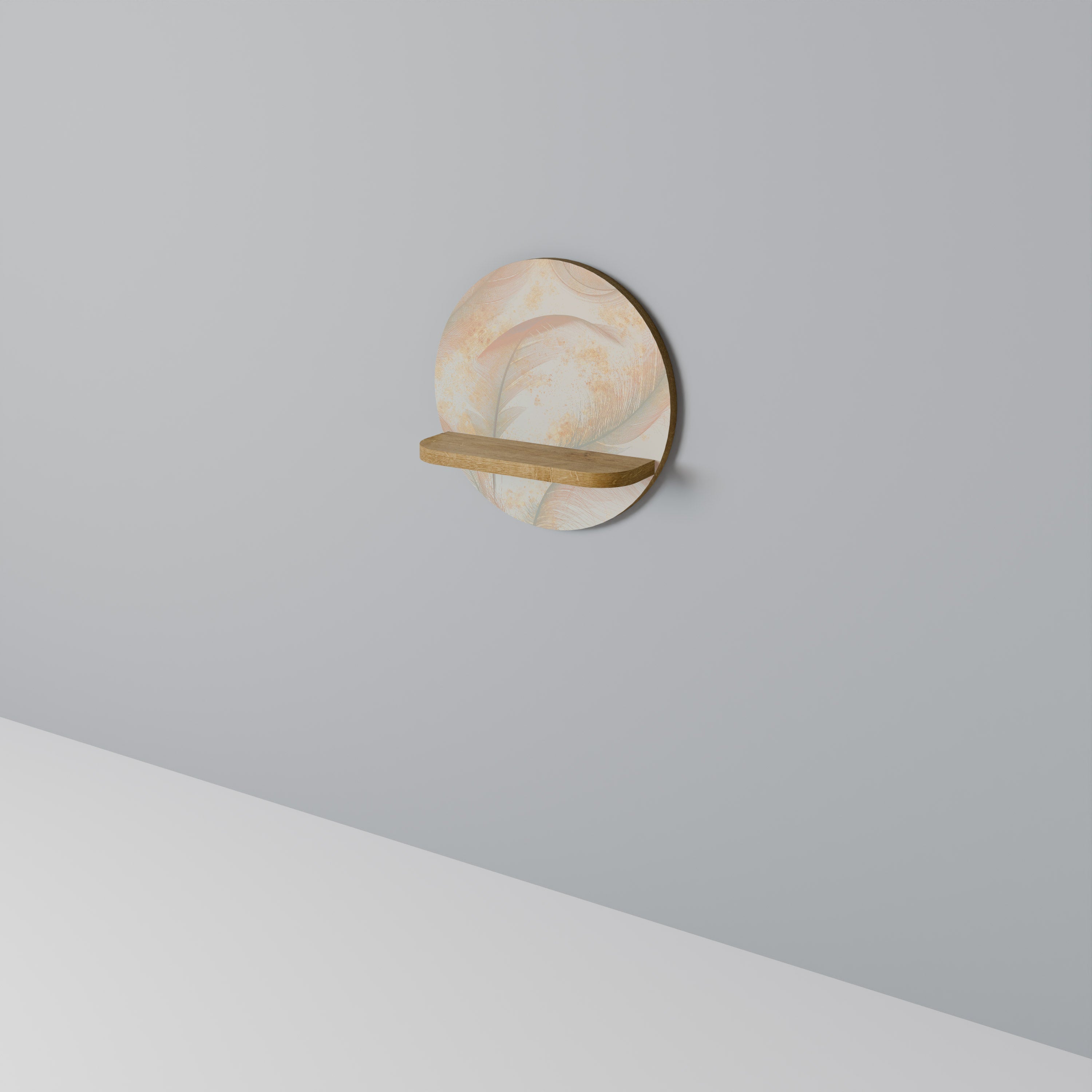 Étagère d'art ronde AURA OF LIGHT effet chêne