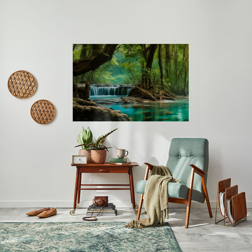 TRANQUIL WATERFALL ESCAPE Peel and Stick Horizontal Poster
