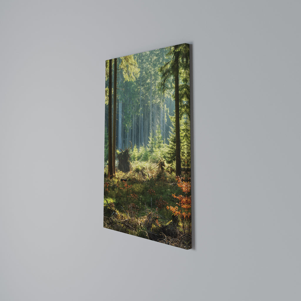 SUNLIT FOREST SERENADE Vertical Canvas Print