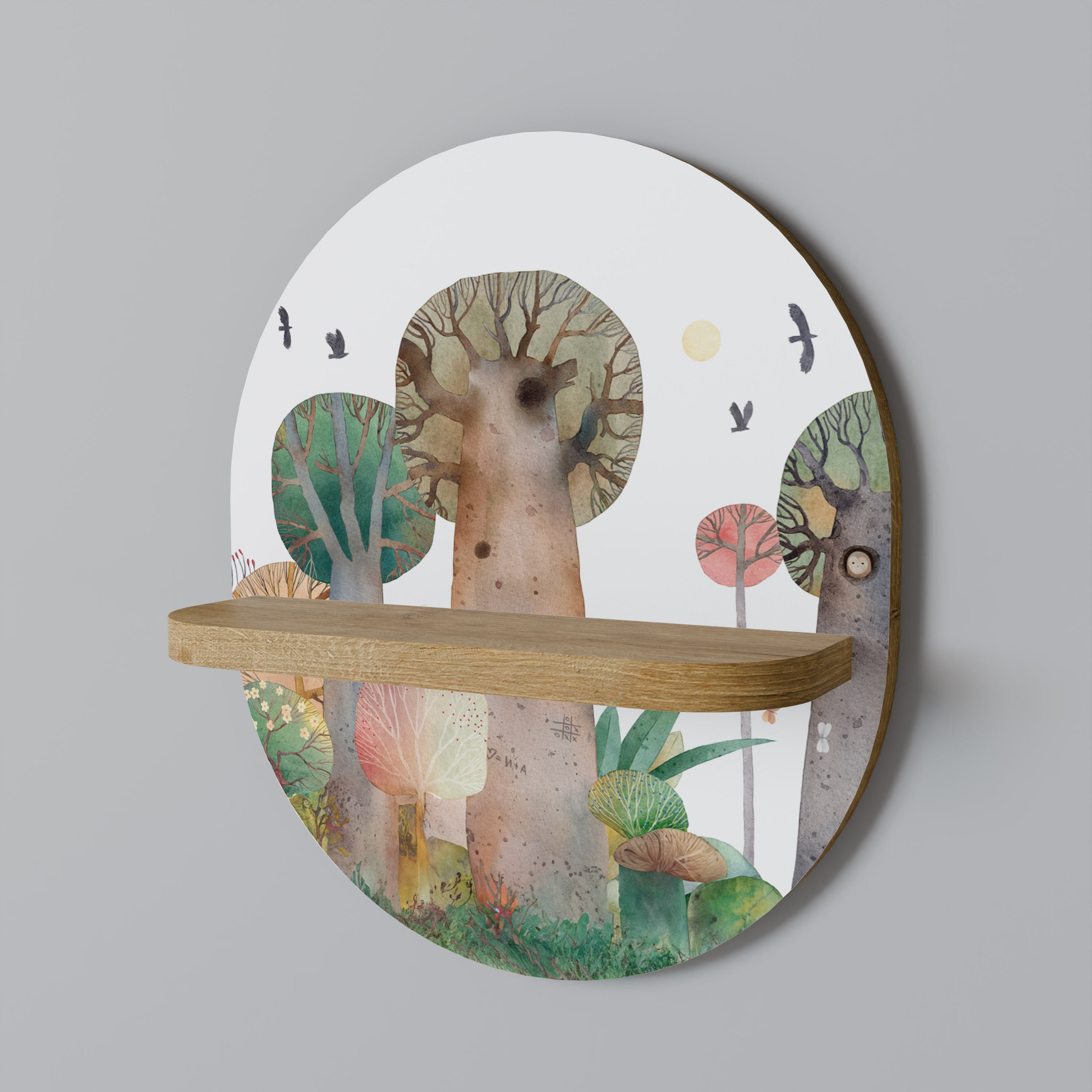 Étagère d'art ovale FLIGHT OVER effet chêne