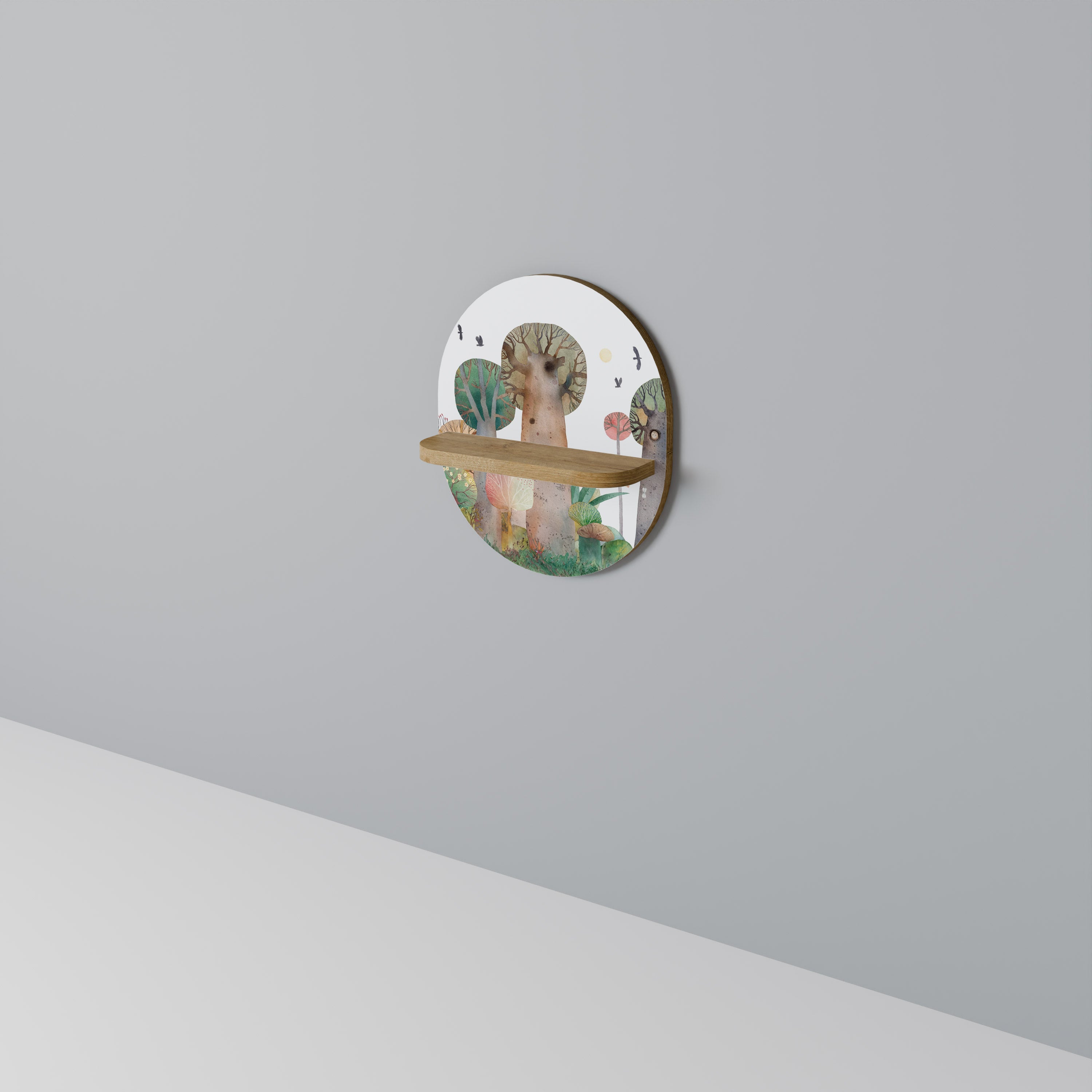 Étagère d'art ovale FLIGHT OVER effet chêne