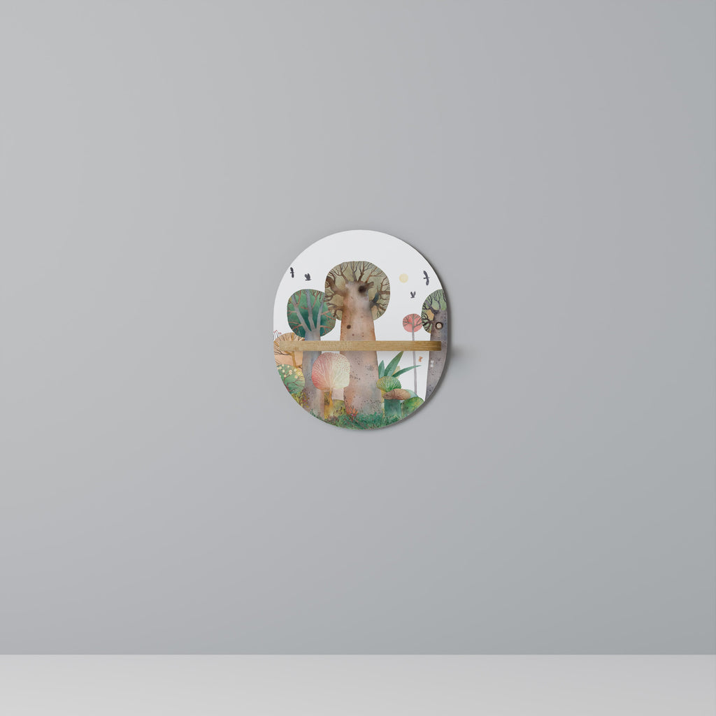 Étagère d'art ovale FLIGHT OVER effet chêne