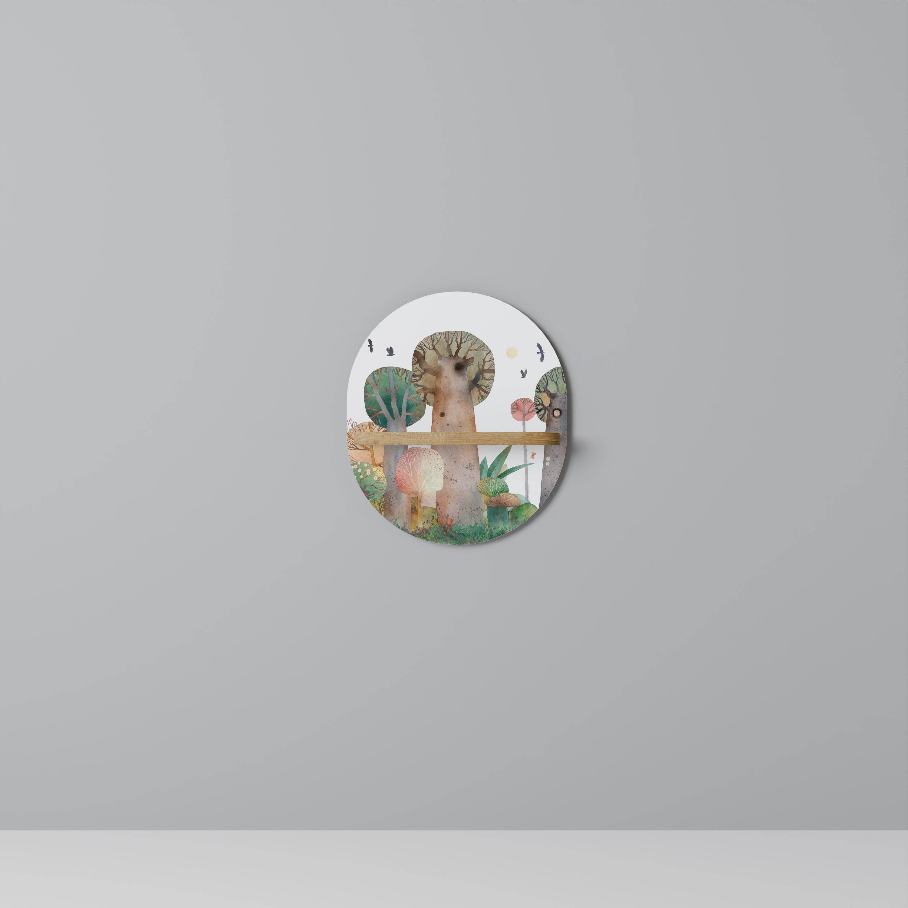 Étagère d'art ovale FLIGHT OVER effet chêne