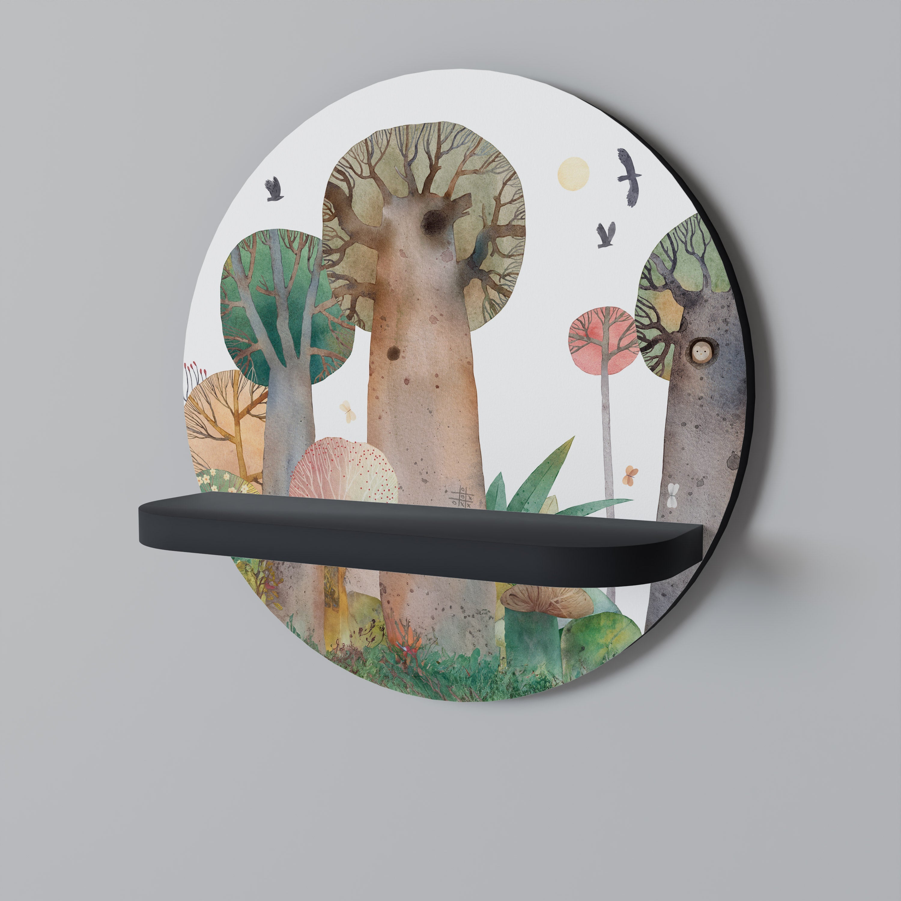 Étagère d'art ronde FLIGHT OVER en finition noire