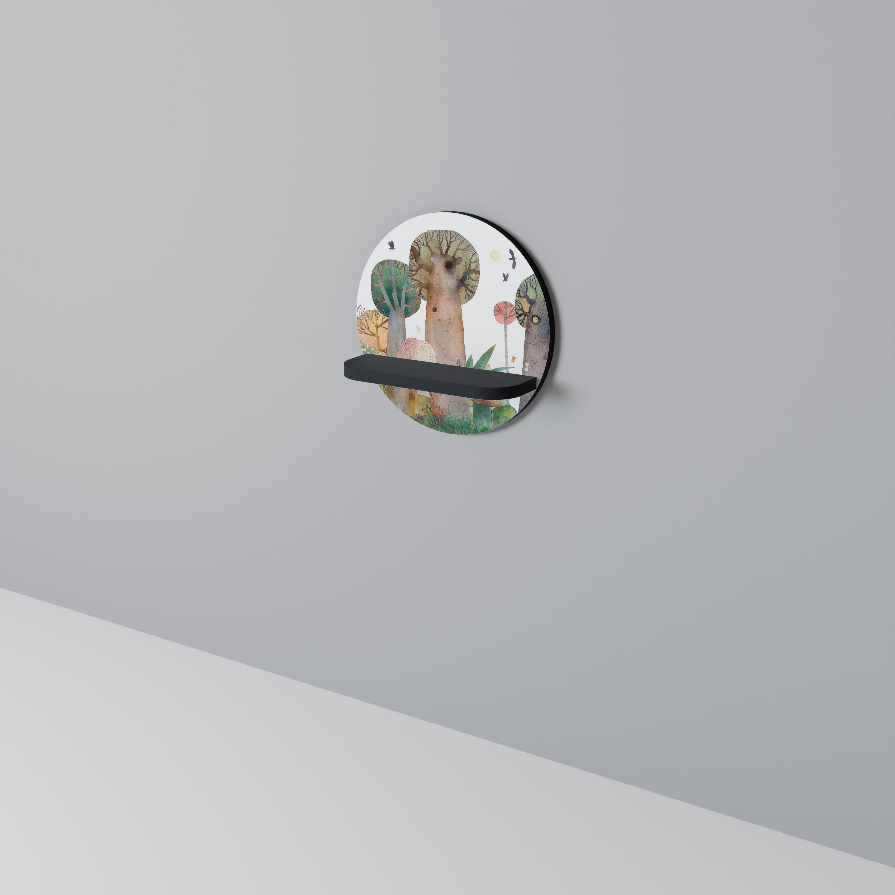 Étagère d'art ronde FLIGHT OVER en finition noire