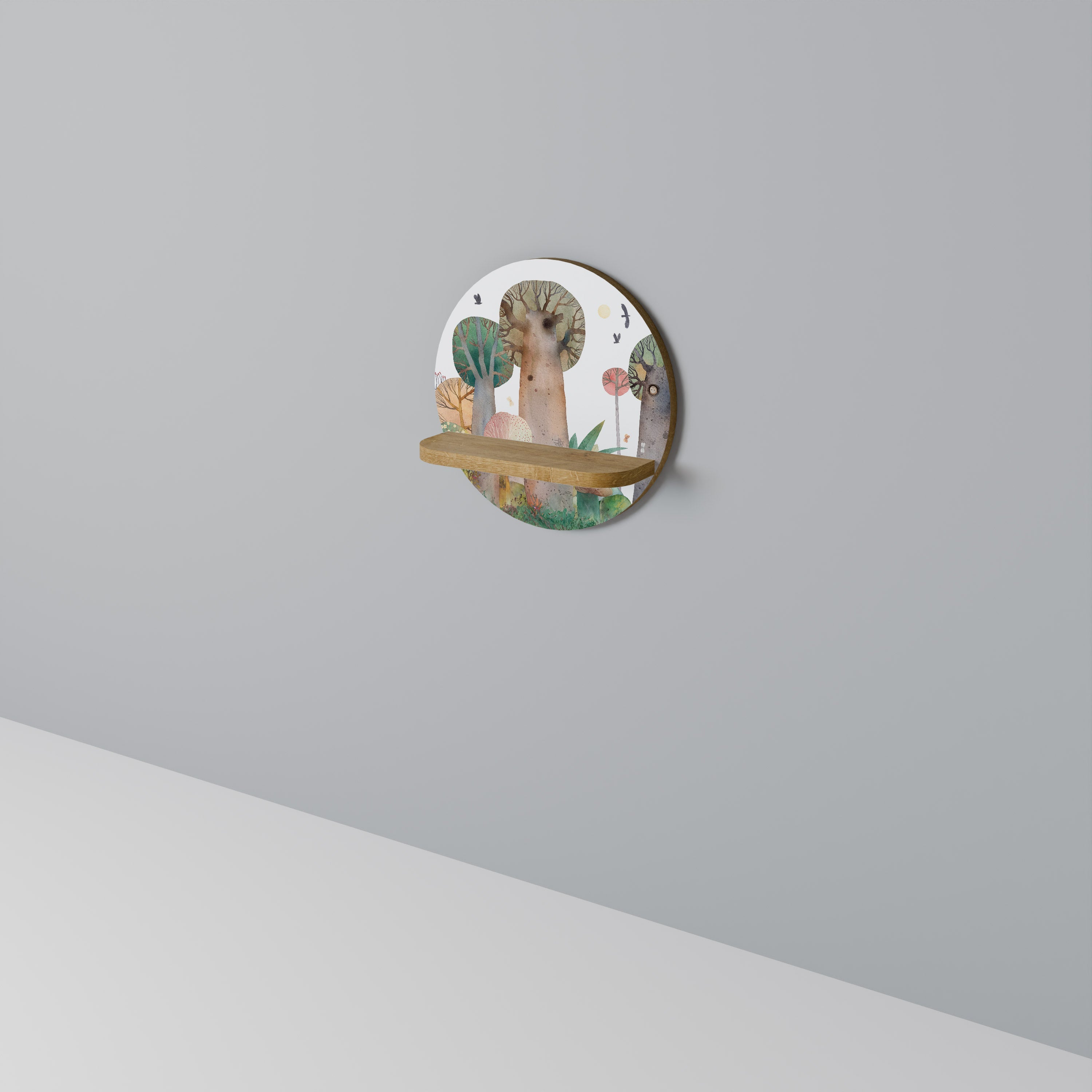 Étagère d'art ronde FLIGHT OVER effet chêne