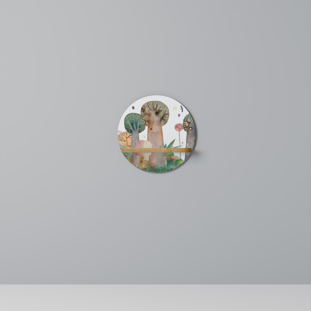 Étagère d'art ronde FLIGHT OVER effet chêne