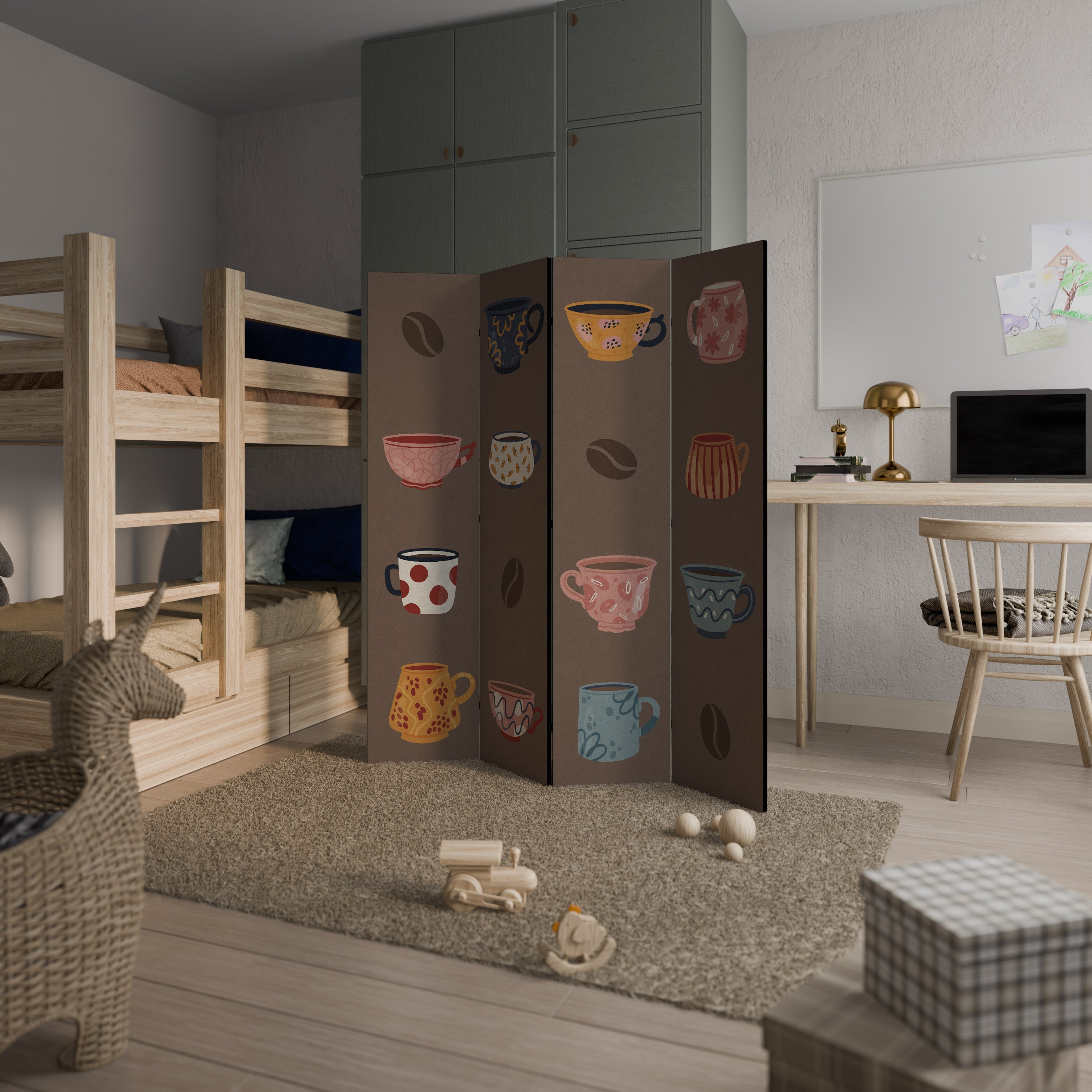 PAUSE-CAFÉ Paravent décoratif à 4 panneaux