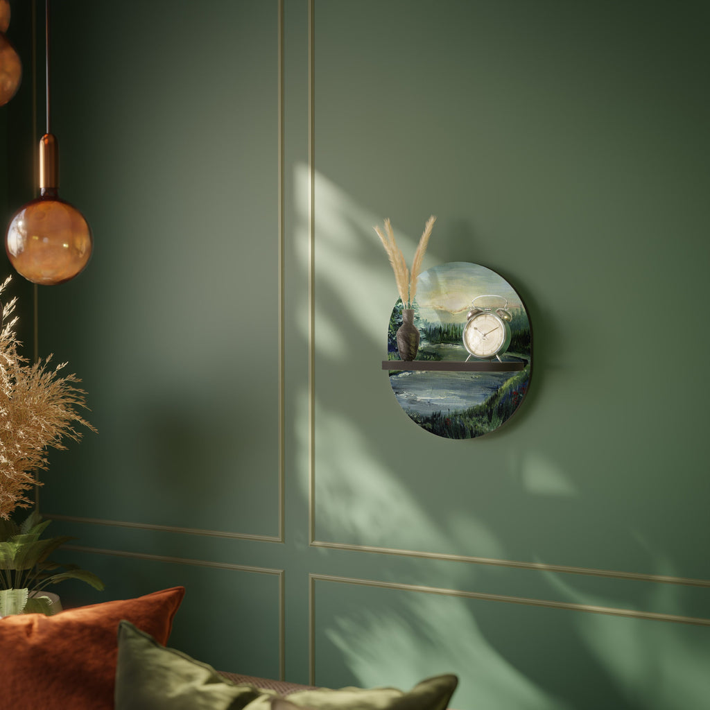 FOREST SUNSET Oval Art Shelf In Black Finish