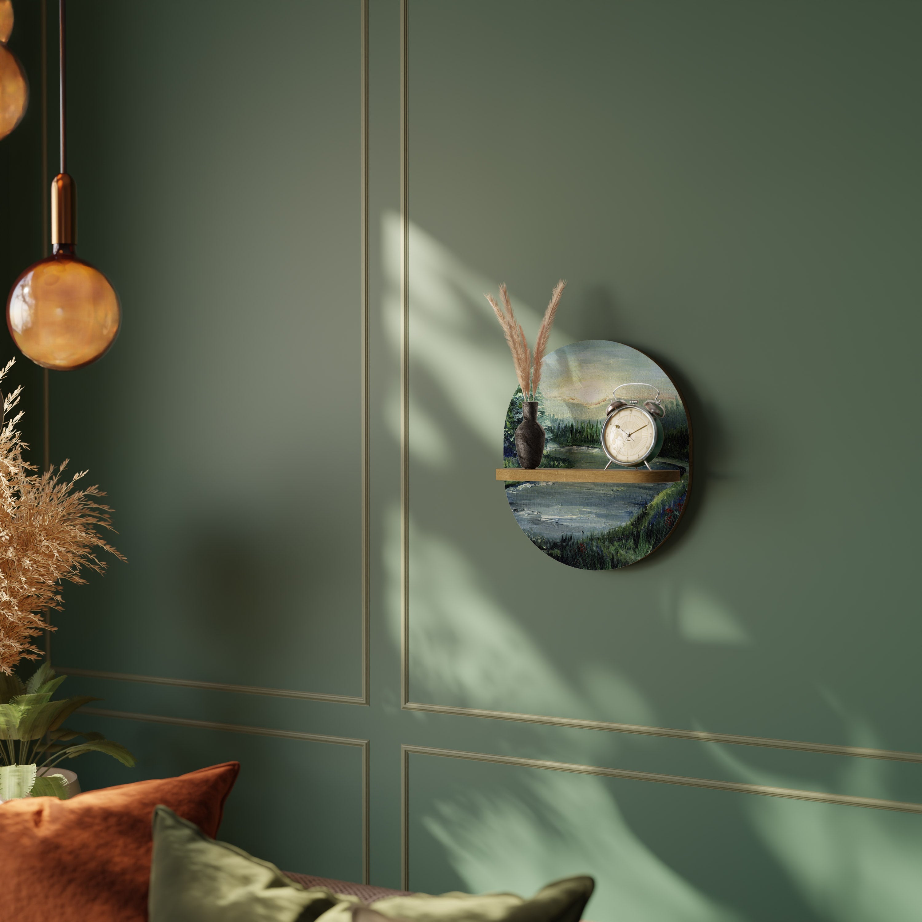 Étagère d'art ovale FOREST SUNSET effet chêne