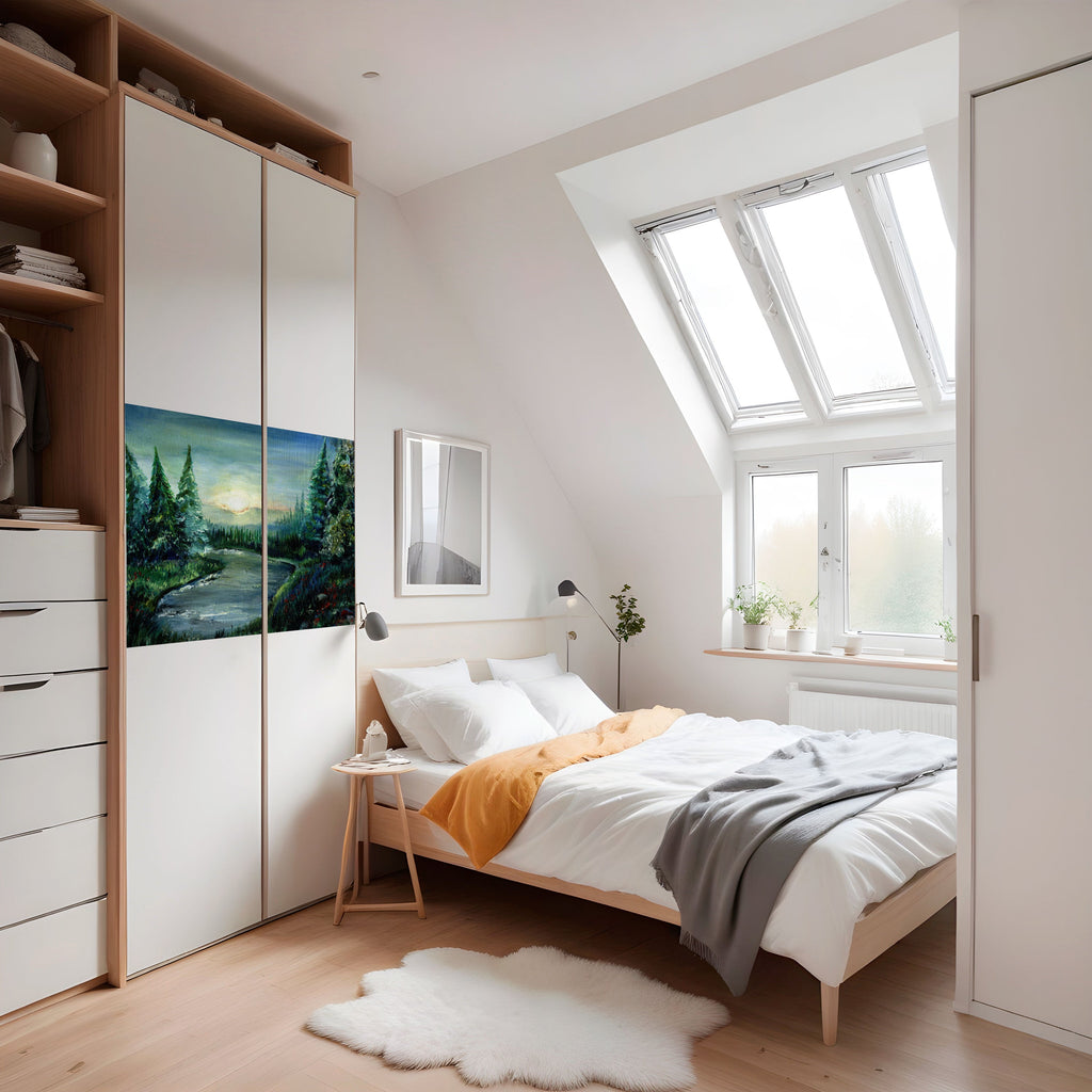 Affiche horizontale autocollante « COUCHER DE SOLEIL EN FORÊT »