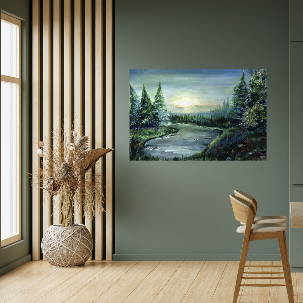 Affiche horizontale autocollante « COUCHER DE SOLEIL EN FORÊT »