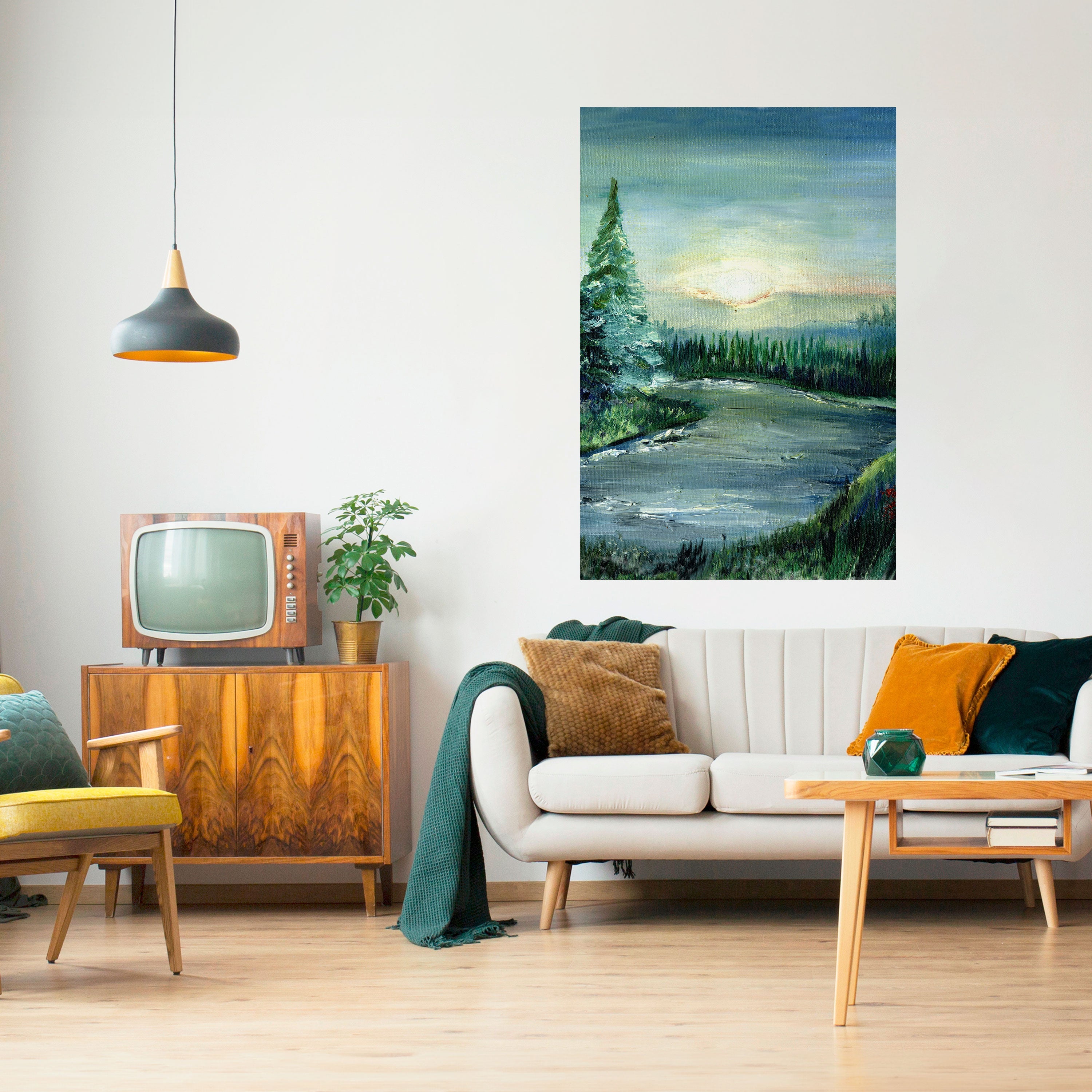 Affiche verticale autocollante « COUCHER DE SOLEIL EN FORÊT »