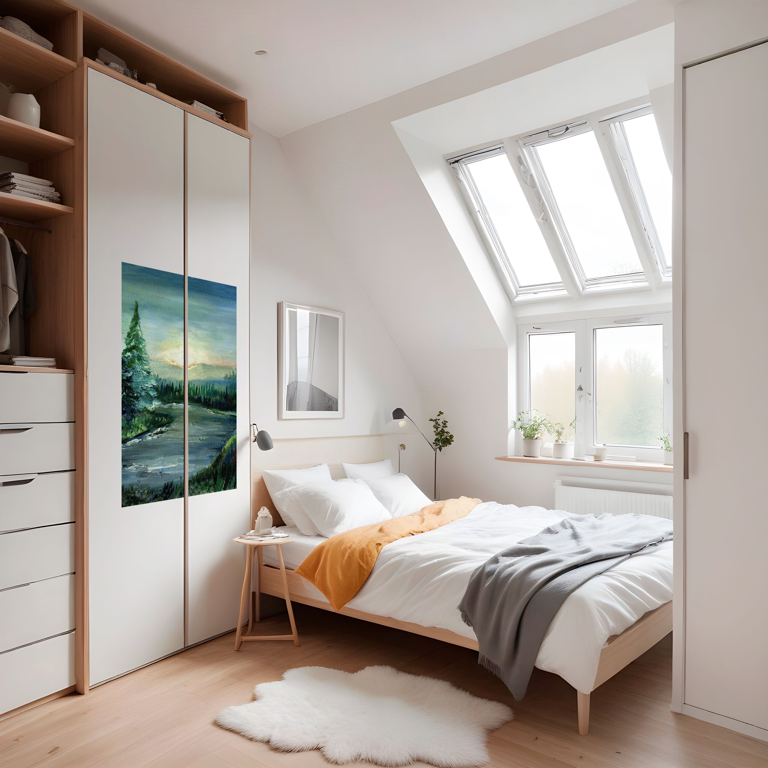 Affiche verticale autocollante « COUCHER DE SOLEIL EN FORÊT »