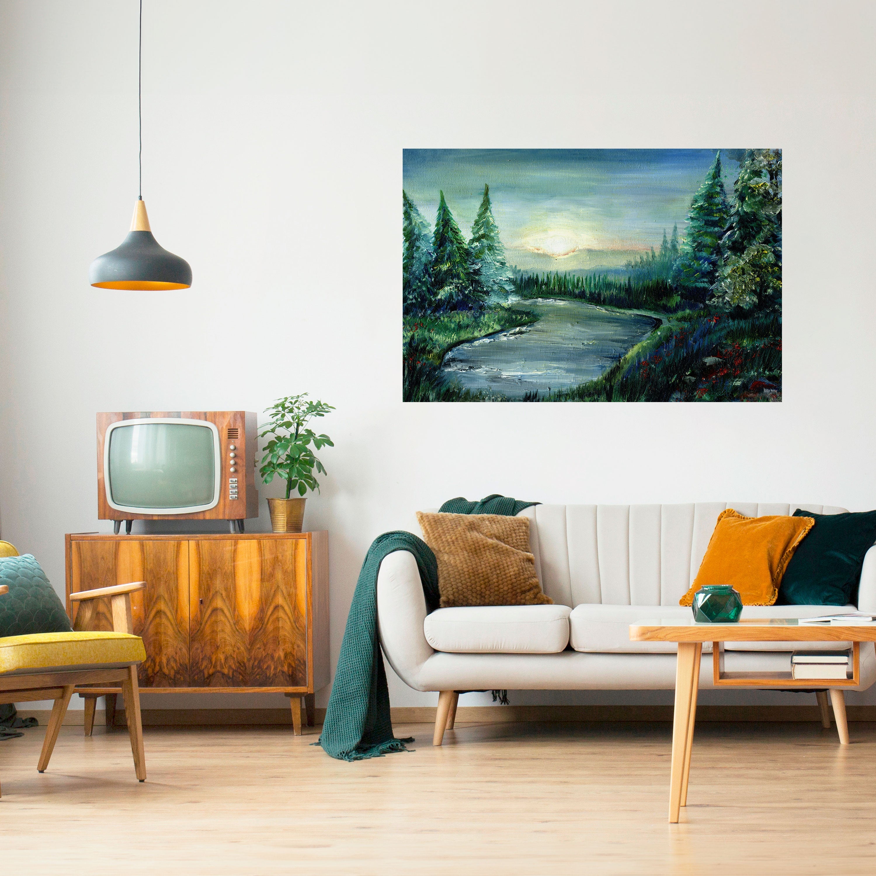 Affiche horizontale autocollante « COUCHER DE SOLEIL EN FORÊT »